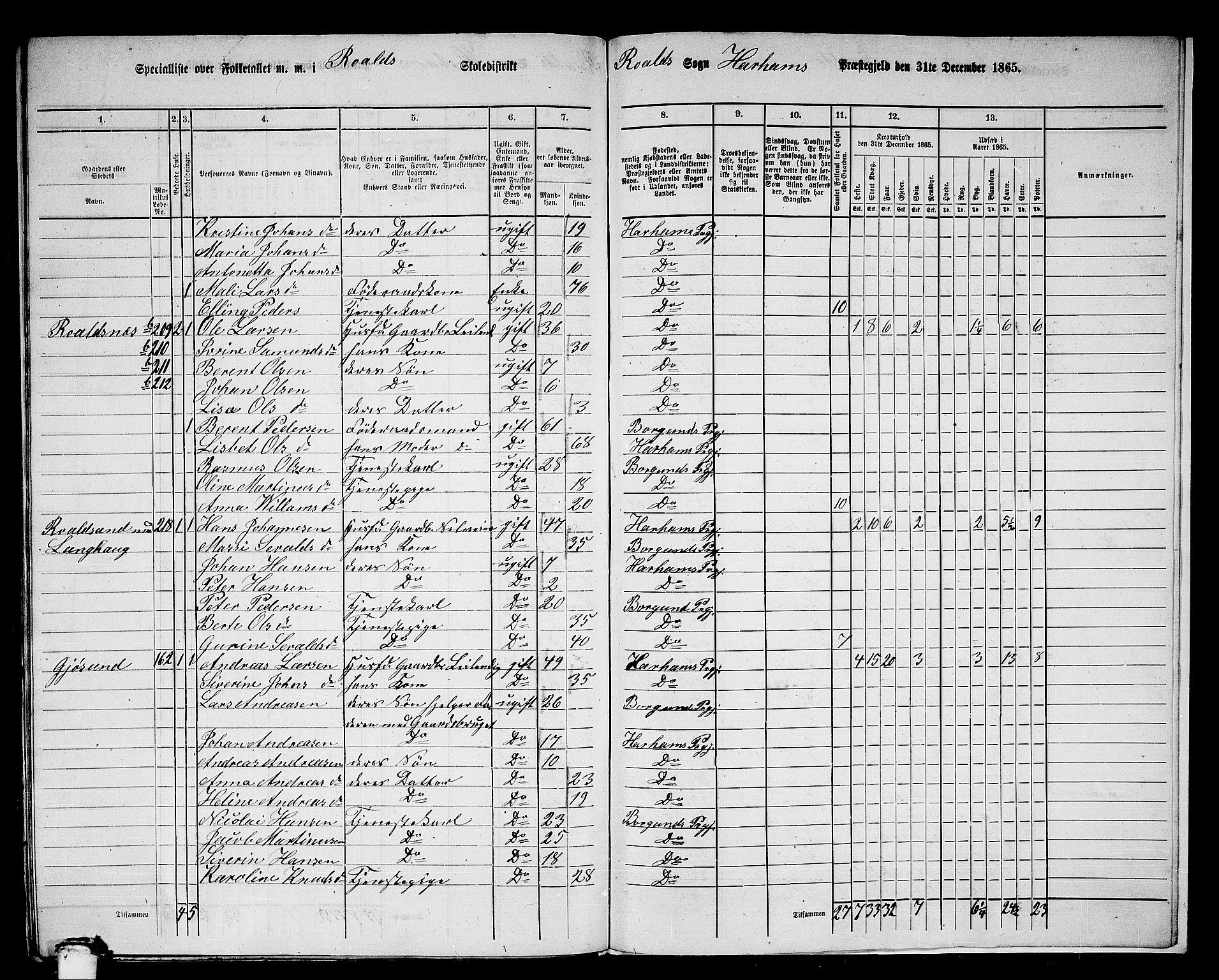 RA, 1865 census for Haram, 1865, p. 104