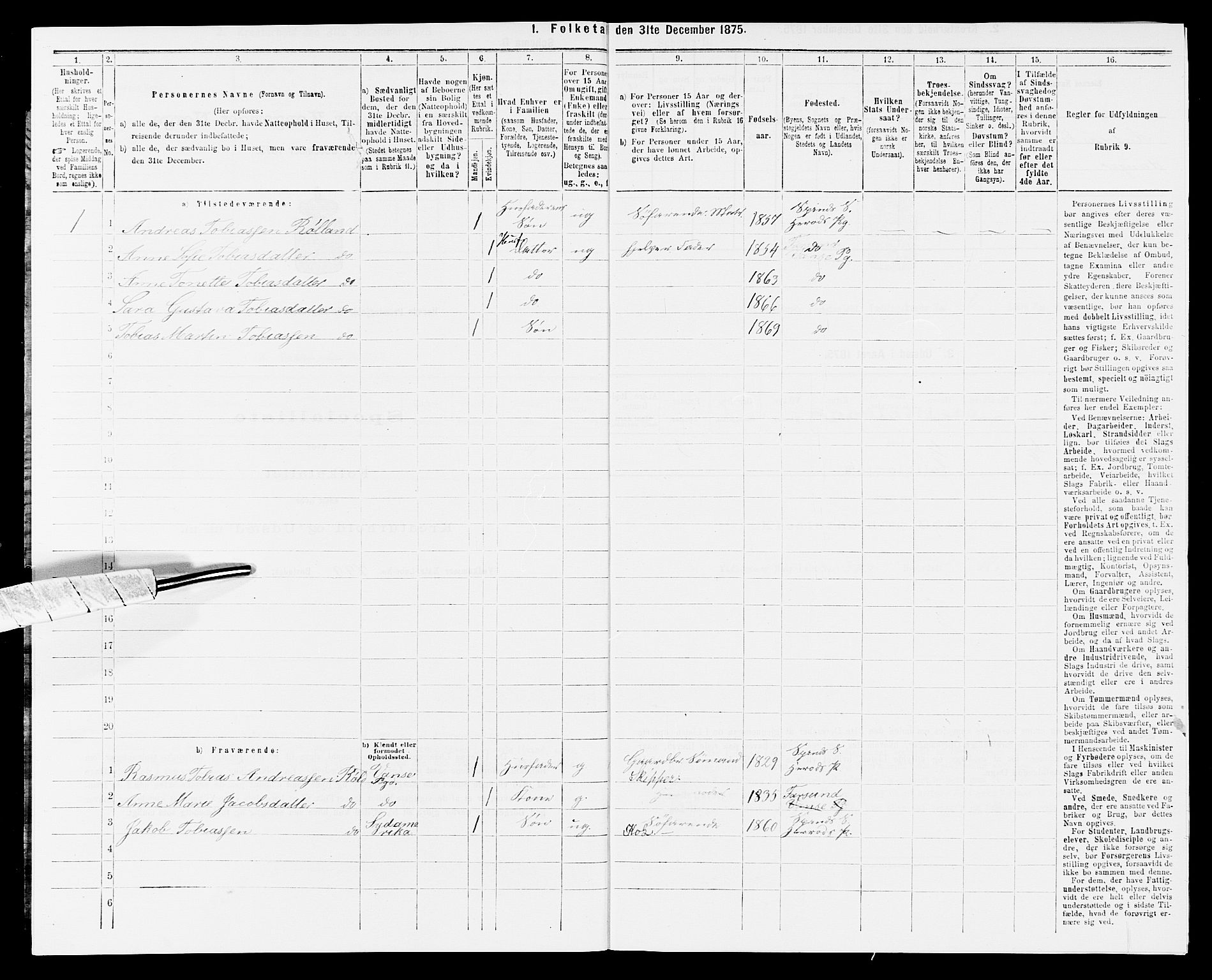 SAK, 1875 census for 1039P Herad, 1875, p. 713