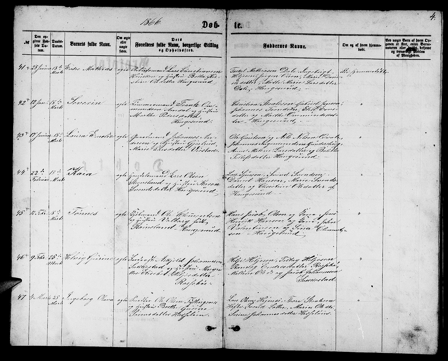 Torvastad sokneprestkontor, SAST/A -101857/H/Ha/Hab/L0007: Parish register (copy) no. B 7, 1866-1873, p. 4