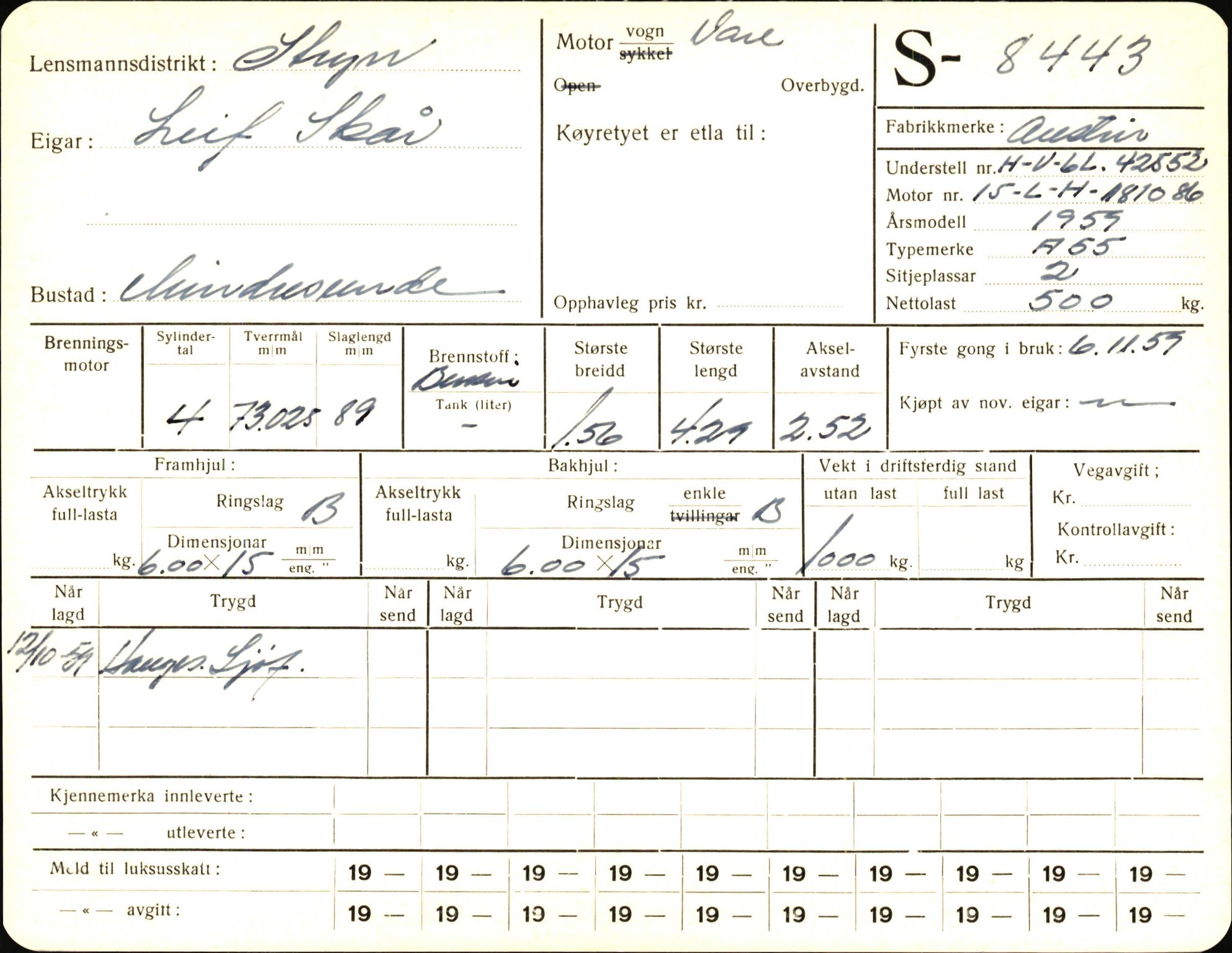 Statens vegvesen, Sogn og Fjordane vegkontor, AV/SAB-A-5301/4/F/L0006: Registerkort utmeldte Fjordane S8300-9500, 1930-1961, p. 211