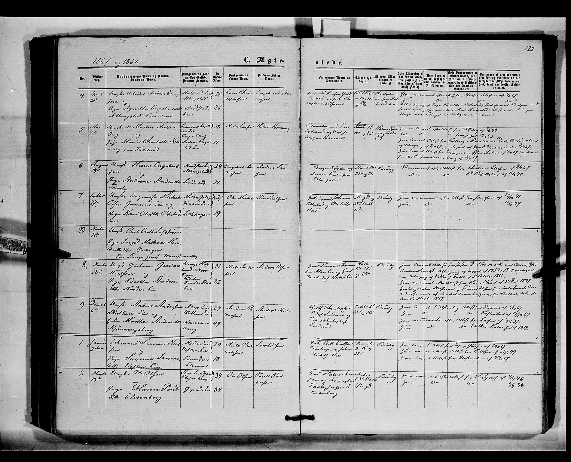 Stange prestekontor, SAH/PREST-002/K/L0015: Parish register (official) no. 15, 1862-1879, p. 122