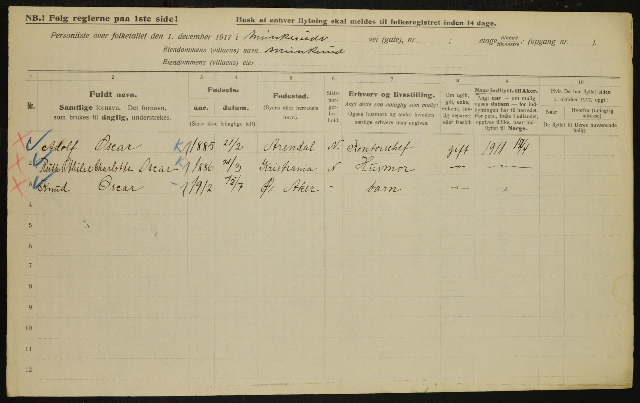 OBA, Municipal Census 1917 for Aker, 1917, p. 18584