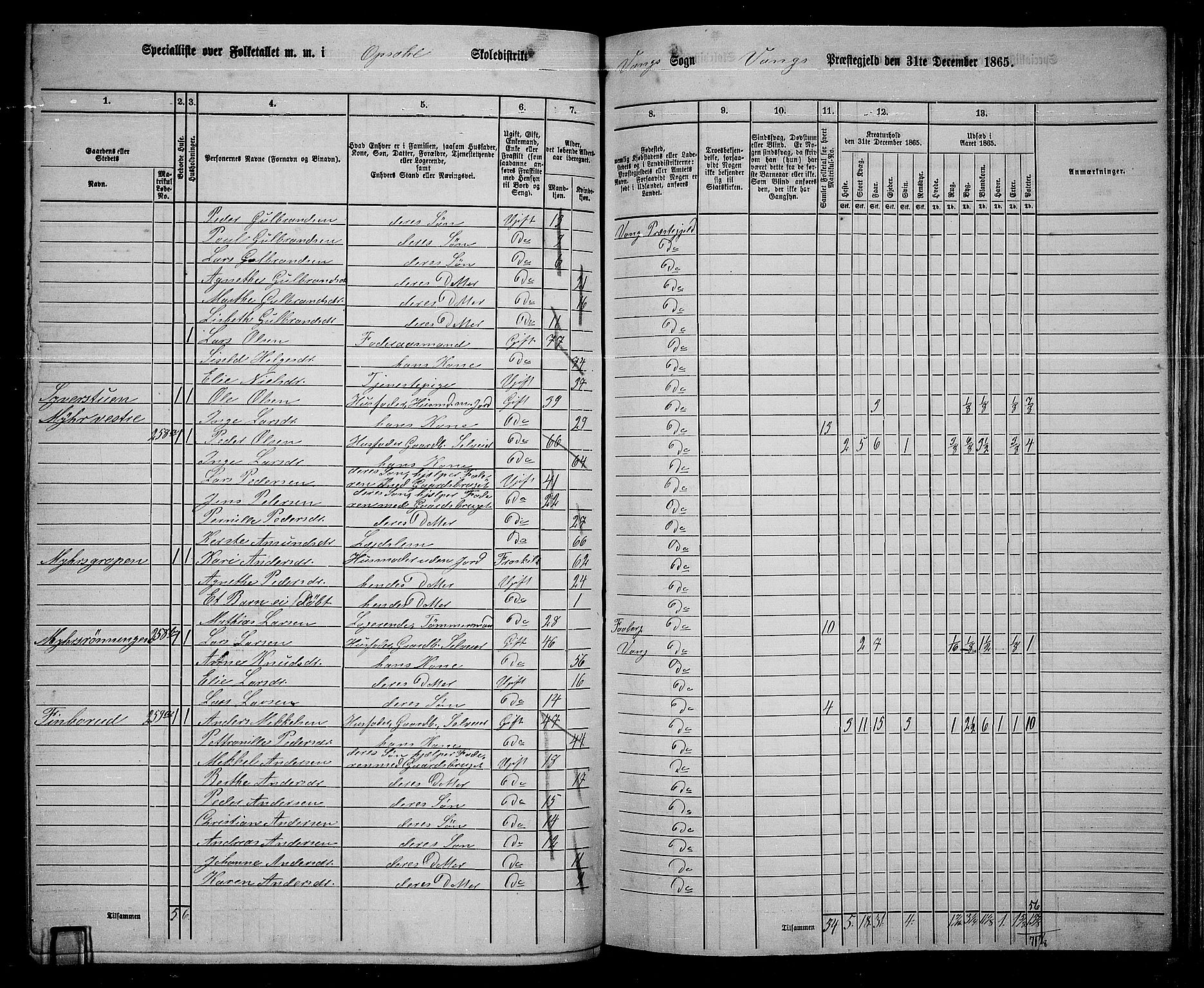 RA, 1865 census for Vang/Vang og Furnes, 1865, p. 260