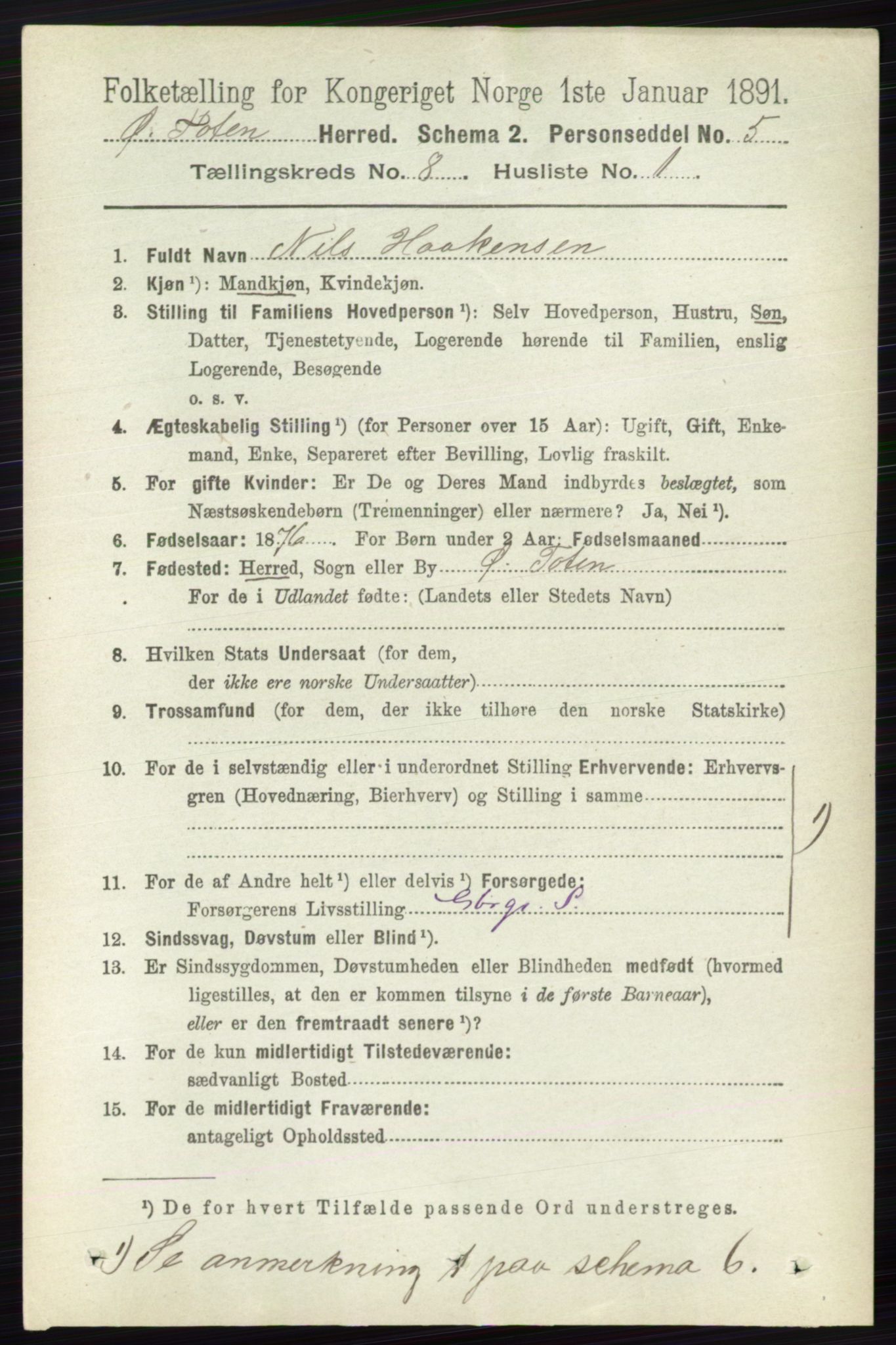 RA, 1891 census for 0528 Østre Toten, 1891, p. 5018