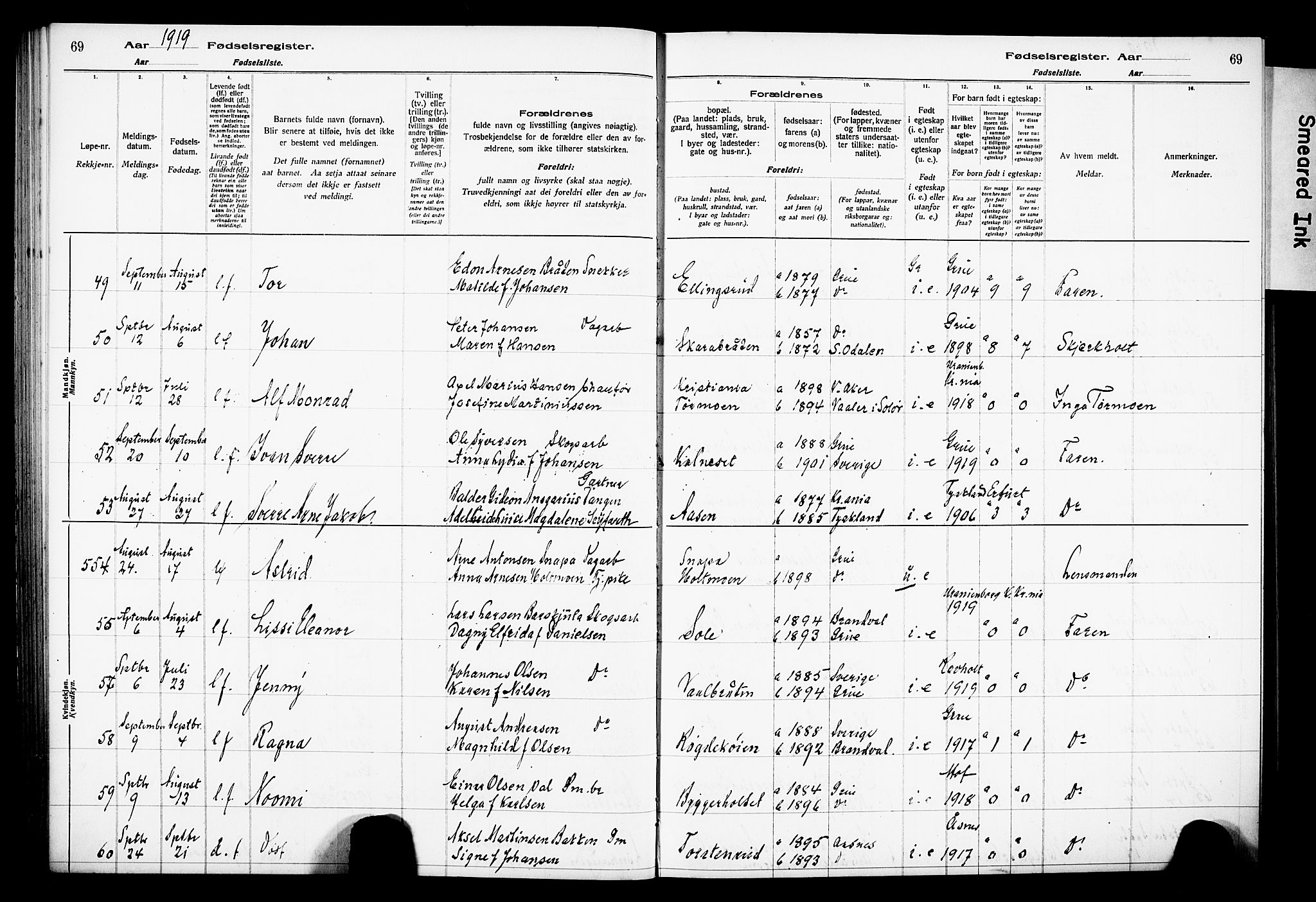 Grue prestekontor, AV/SAH-PREST-036/I/Id/Ida/L0001: Birth register no. I 1, 1916-1926, p. 69