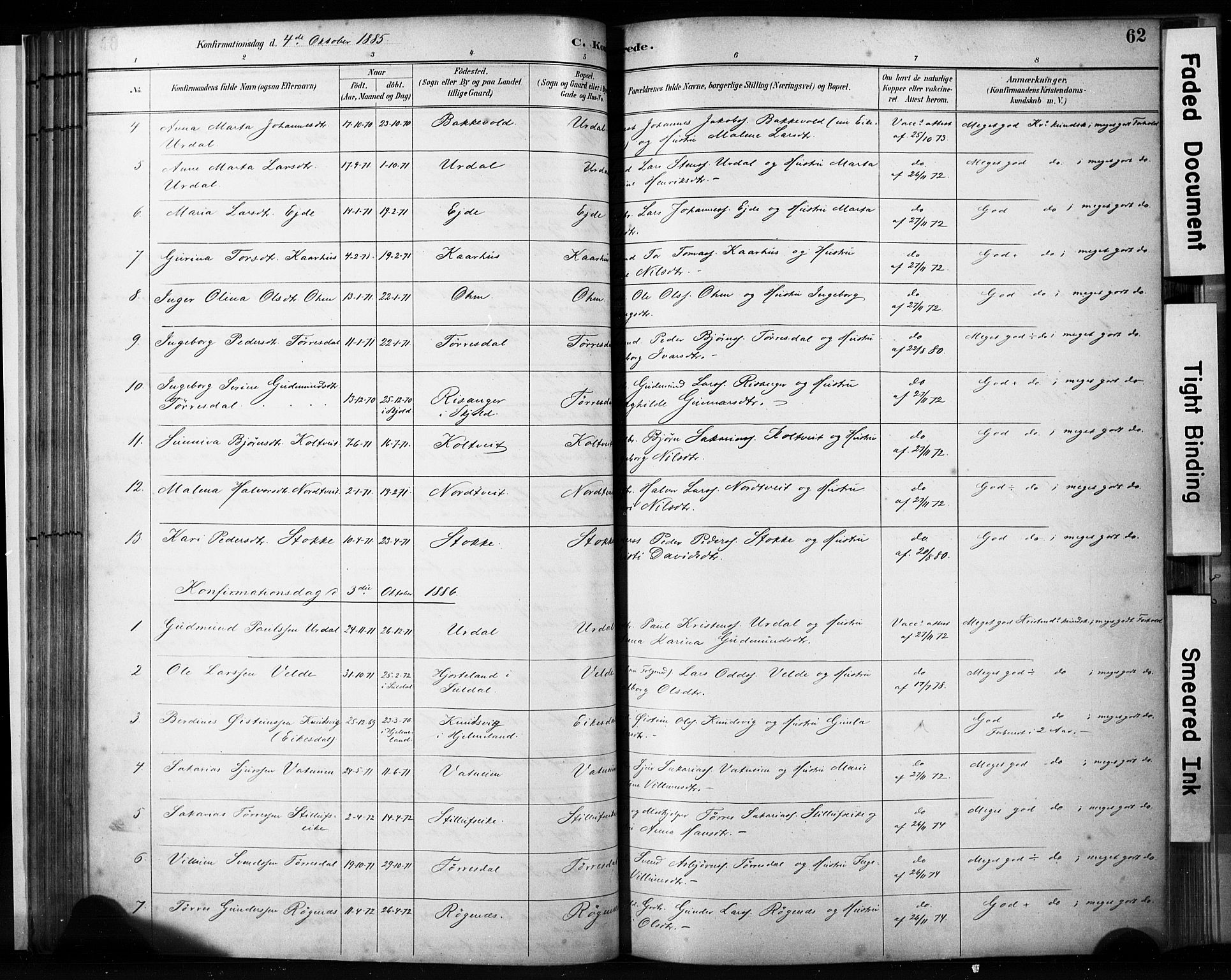 Skjold sokneprestkontor, AV/SAST-A-101847/H/Ha/Haa/L0009: Parish register (official) no. A 9, 1882-1898, p. 62