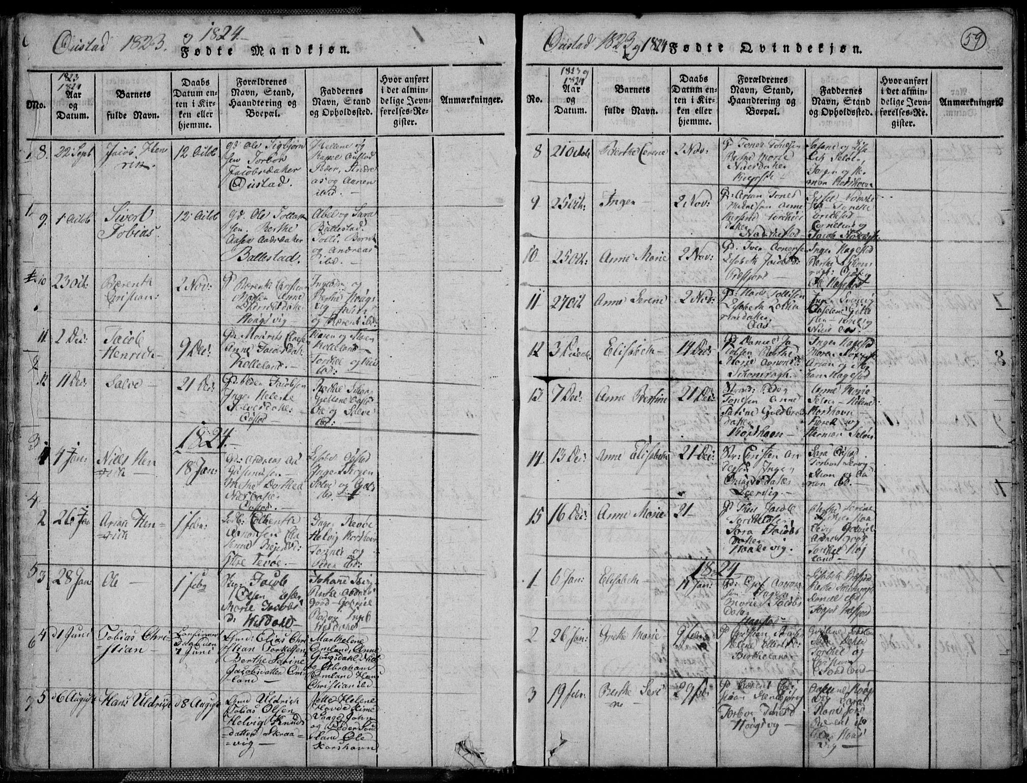 Lyngdal sokneprestkontor, AV/SAK-1111-0029/F/Fa/Fac/L0006: Parish register (official) no. A 6, 1815-1825, p. 59