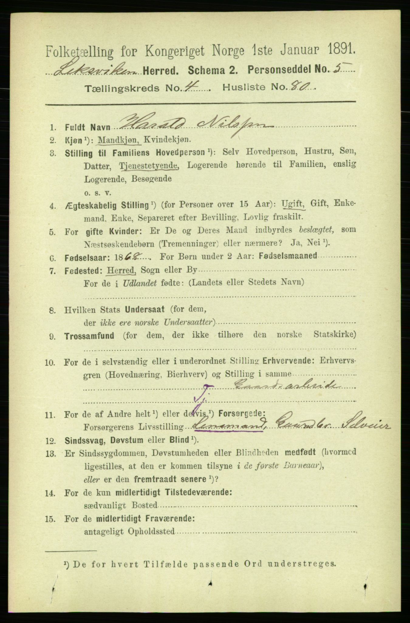 RA, 1891 census for 1718 Leksvik, 1891, p. 2447