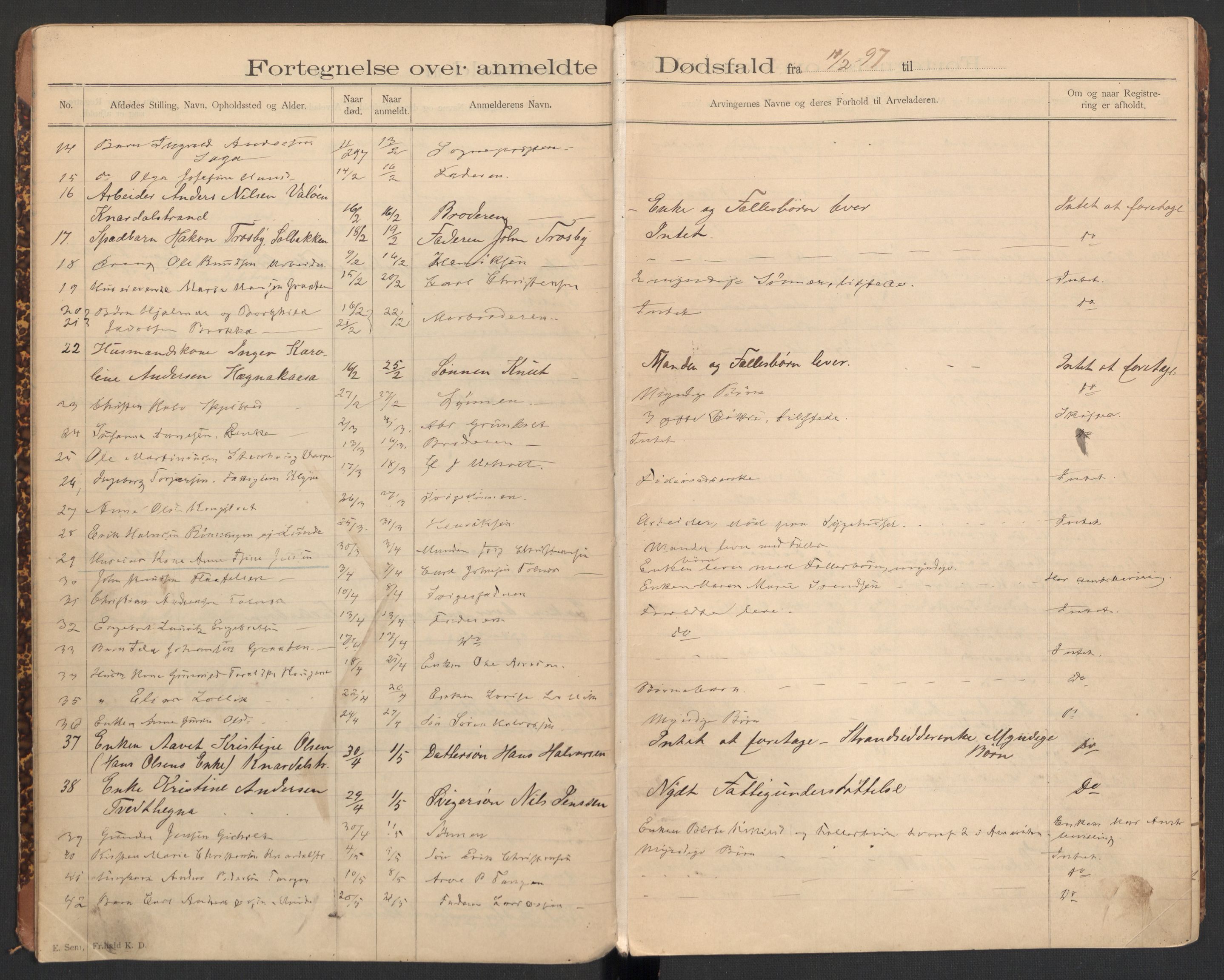 Solum lensmannskontor, AV/SAKO-A-575/H/Ha/L0001: Dødsanmeldelsesprotokoll, 1895-1909