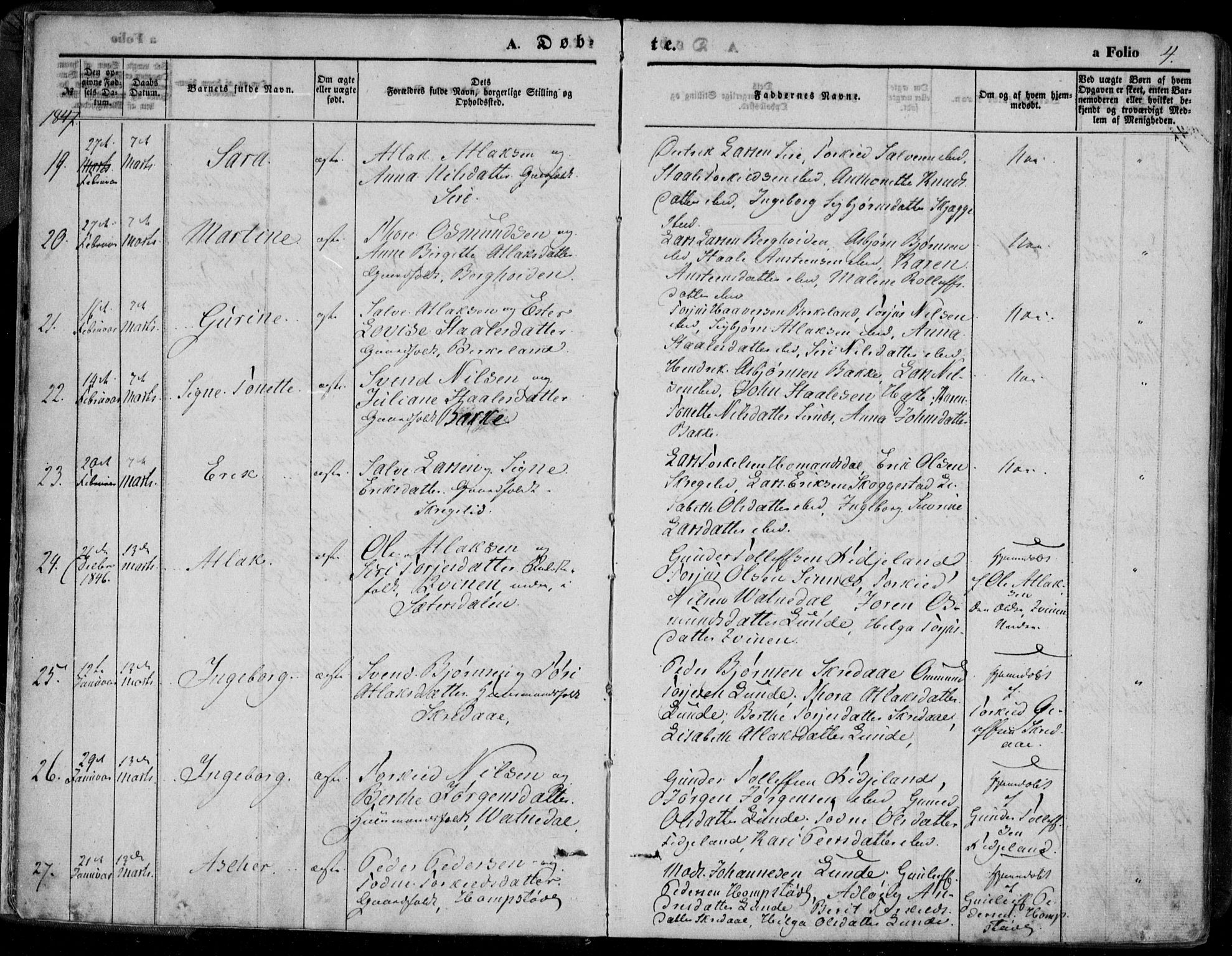 Bakke sokneprestkontor, AV/SAK-1111-0002/F/Fa/Faa/L0005: Parish register (official) no. A 5, 1847-1855, p. 4