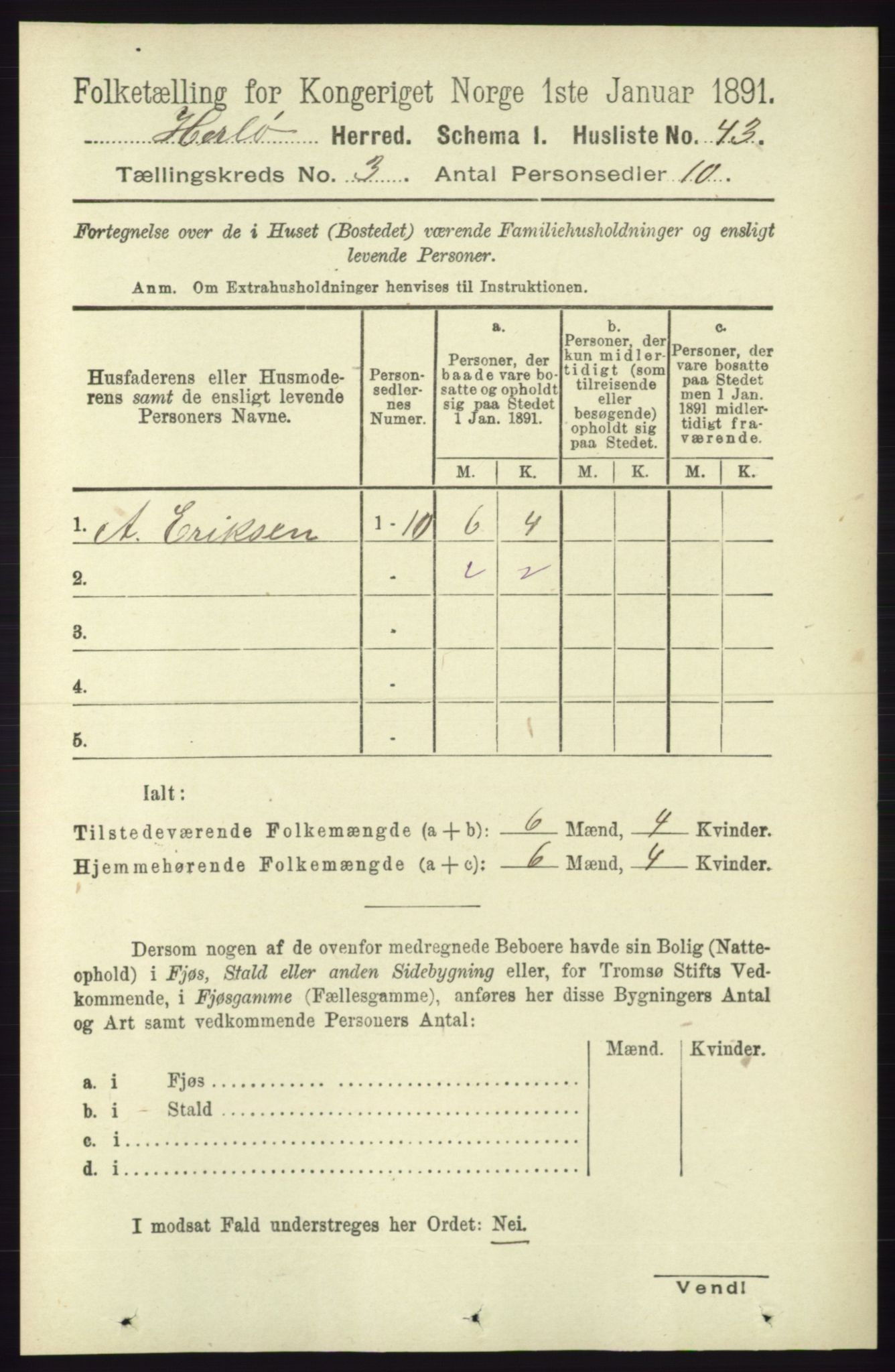 RA, 1891 census for 1258 Herdla, 1891, p. 1061