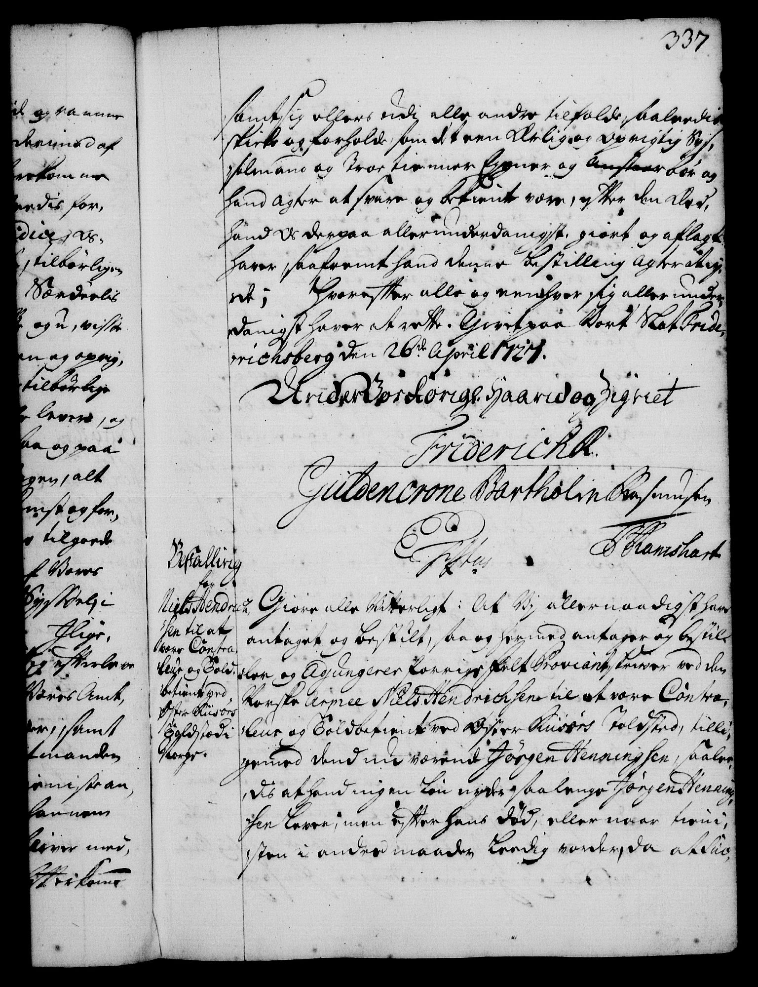 Rentekammeret, Kammerkanselliet, RA/EA-3111/G/Gg/Gge/L0001: Norsk bestallingsprotokoll med register (merket RK 53.25), 1720-1730, p. 337