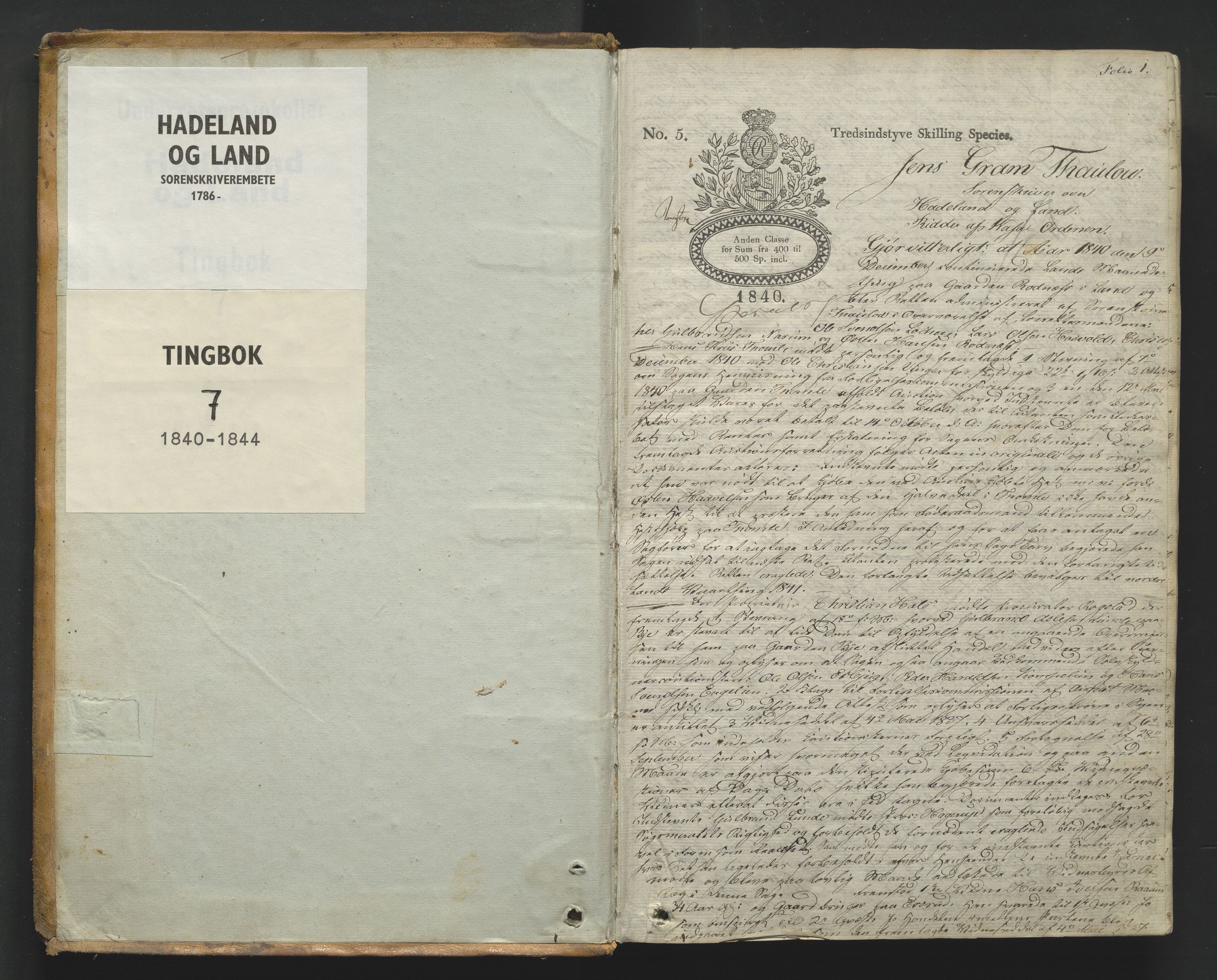 Hadeland og Land tingrett, AV/SAH-TING-010/G/Gb/L0007: Tingbok, 1840-1844, p. 1a