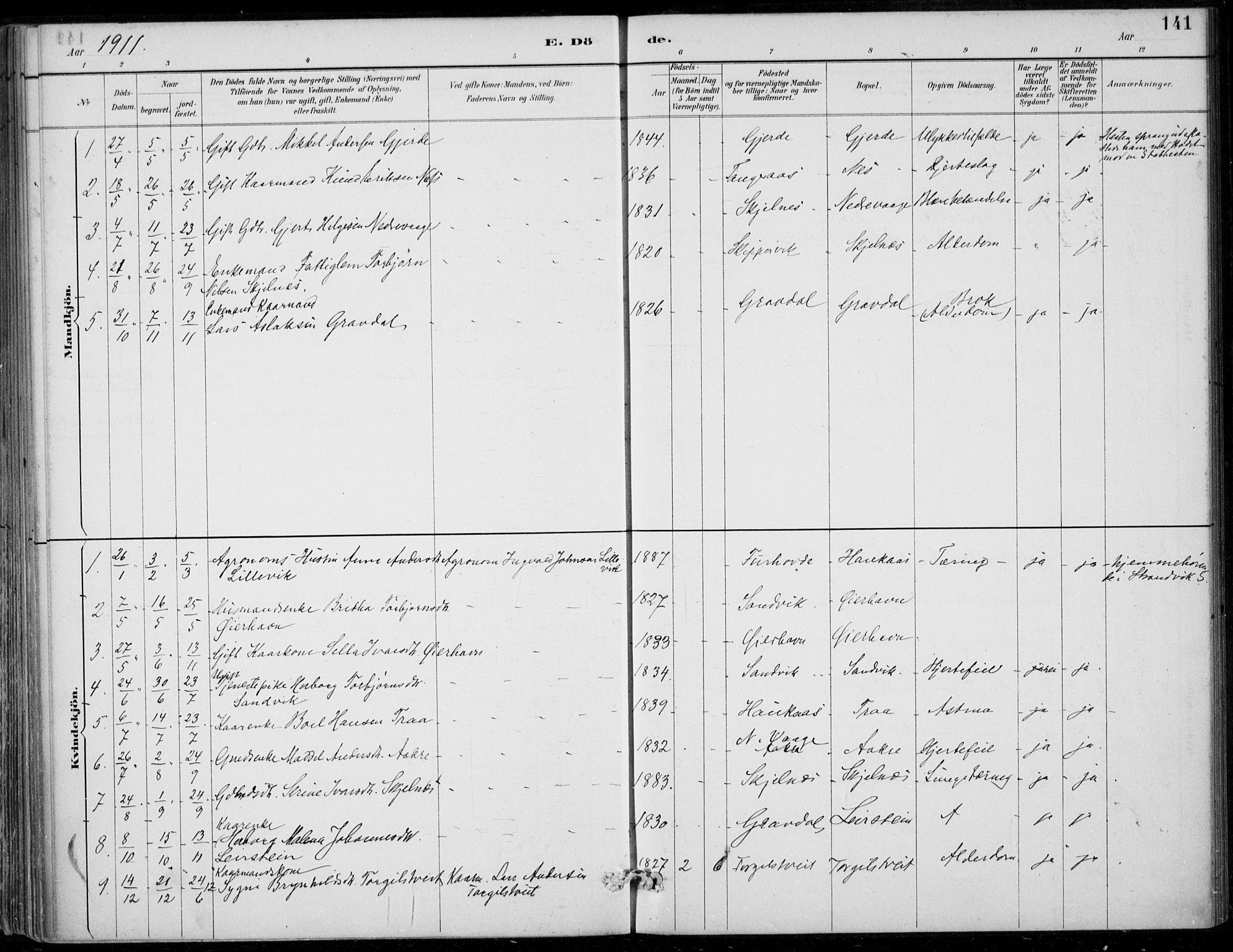Strandebarm sokneprestembete, SAB/A-78401/H/Haa: Parish register (official) no. D  1, 1886-1912, p. 141