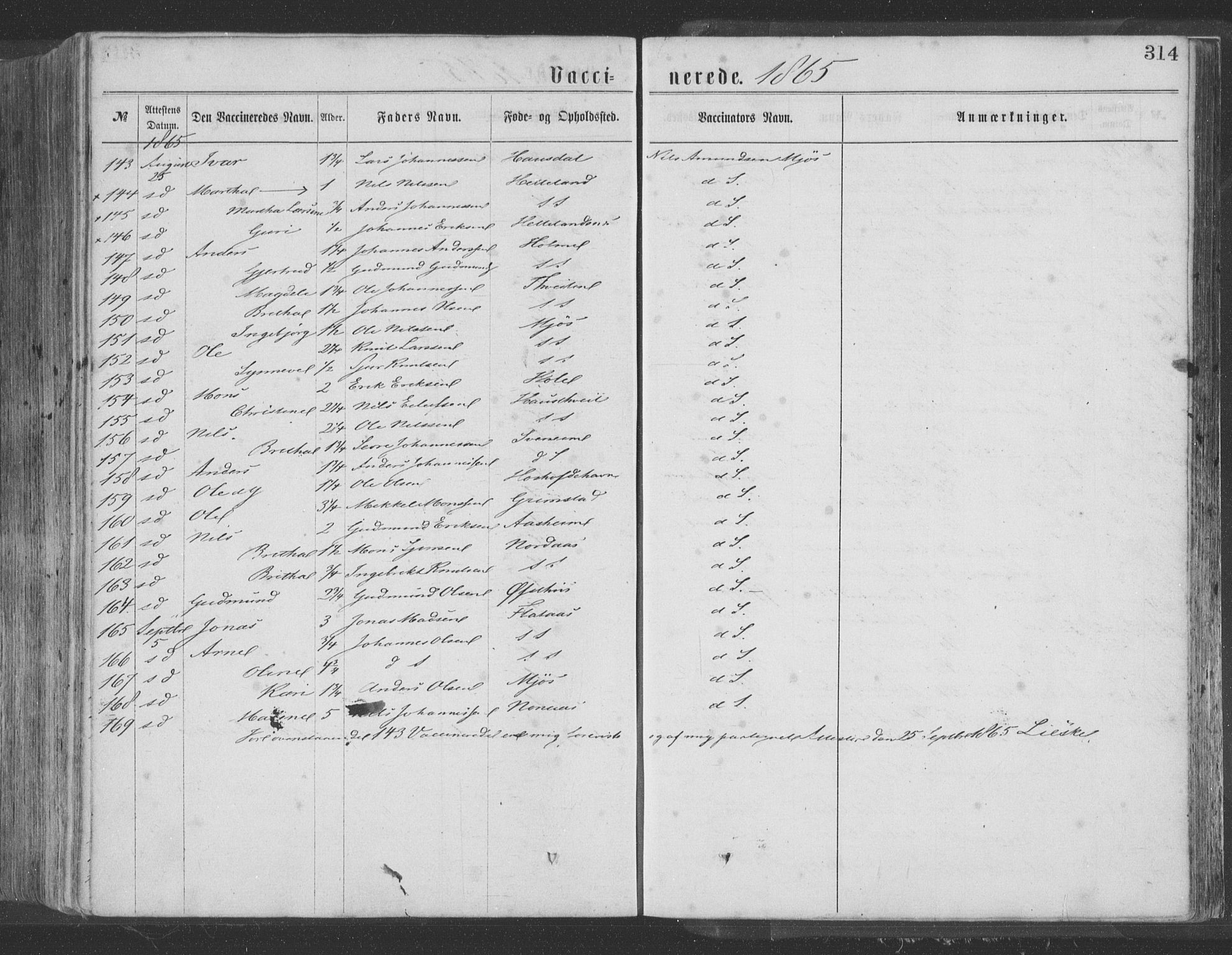 Hosanger sokneprestembete, AV/SAB-A-75801/H/Haa: Parish register (official) no. A 9, 1864-1876, p. 314