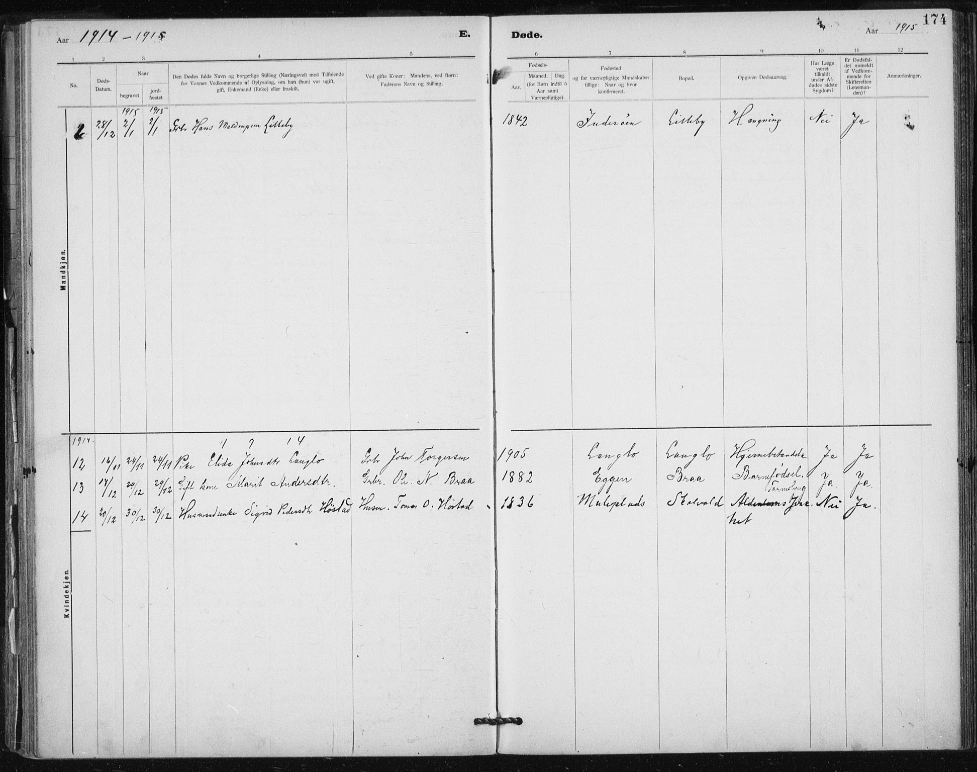 Ministerialprotokoller, klokkerbøker og fødselsregistre - Sør-Trøndelag, AV/SAT-A-1456/612/L0381: Parish register (official) no. 612A13, 1907-1923, p. 174