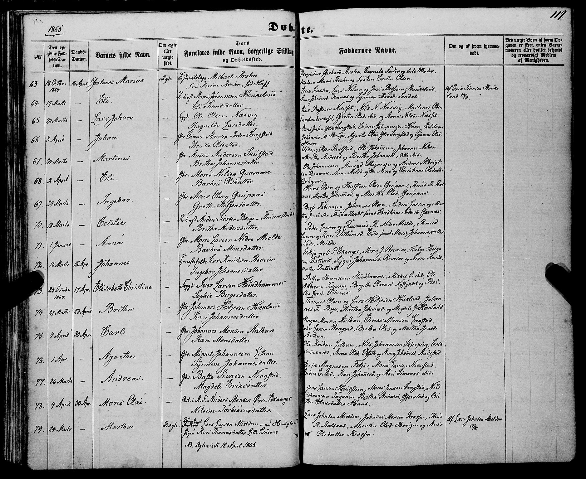 Haus sokneprestembete, AV/SAB-A-75601/H/Haa: Parish register (official) no. A 17, 1858-1870, p. 119