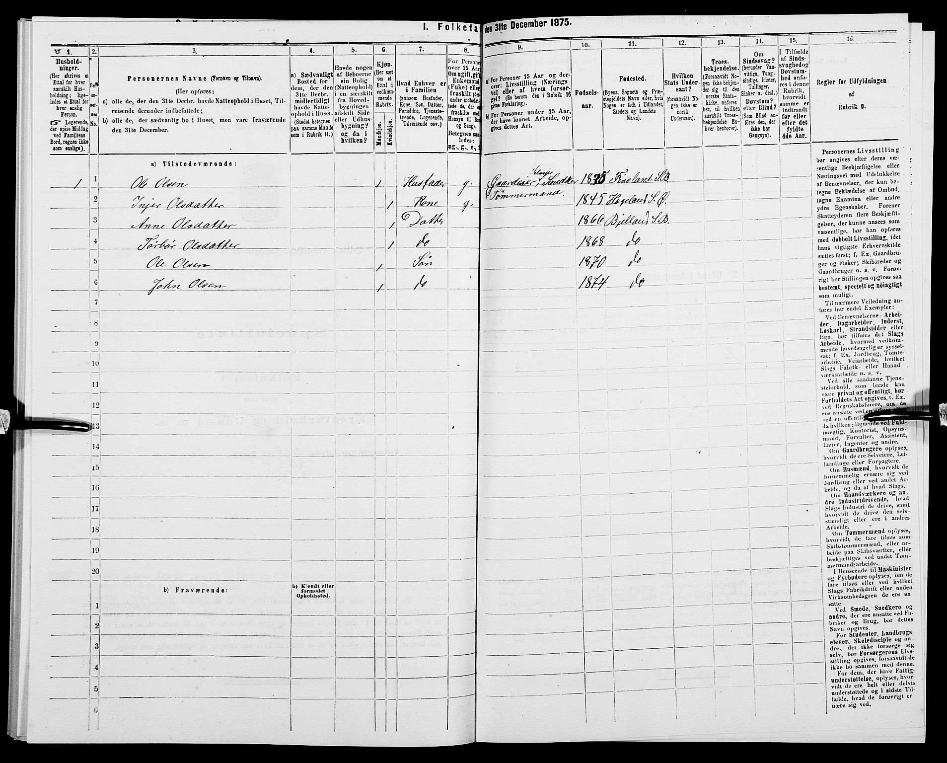 SAK, 1875 census for 1024P Bjelland, 1875, p. 126