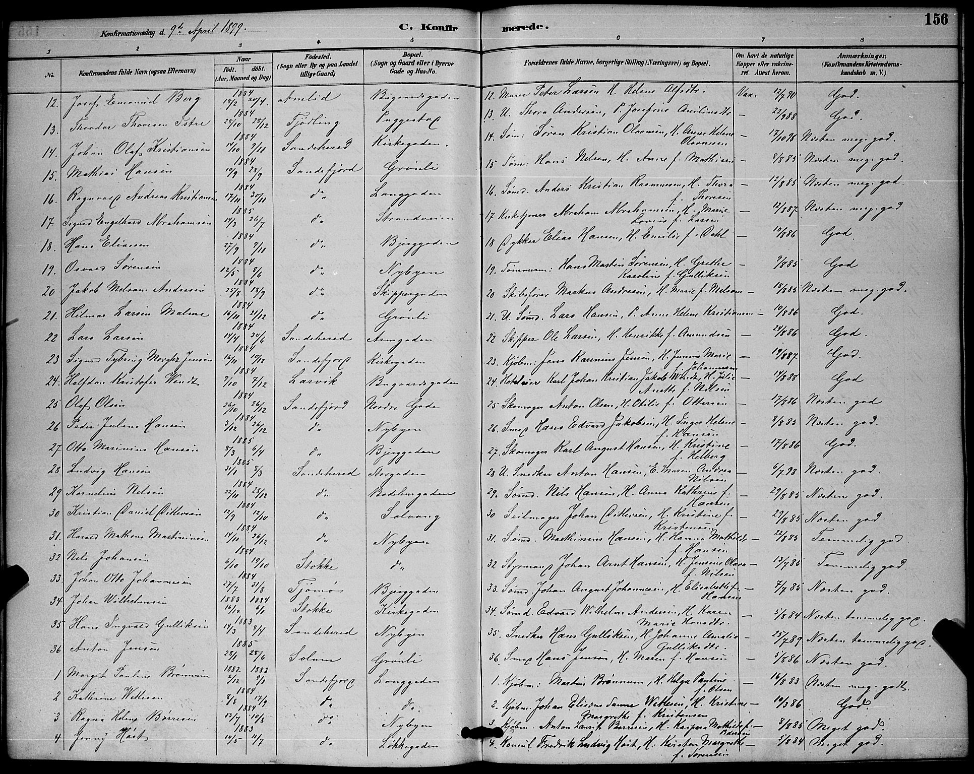 Sandefjord kirkebøker, AV/SAKO-A-315/G/Ga/L0001: Parish register (copy) no. 1, 1885-1903, p. 156