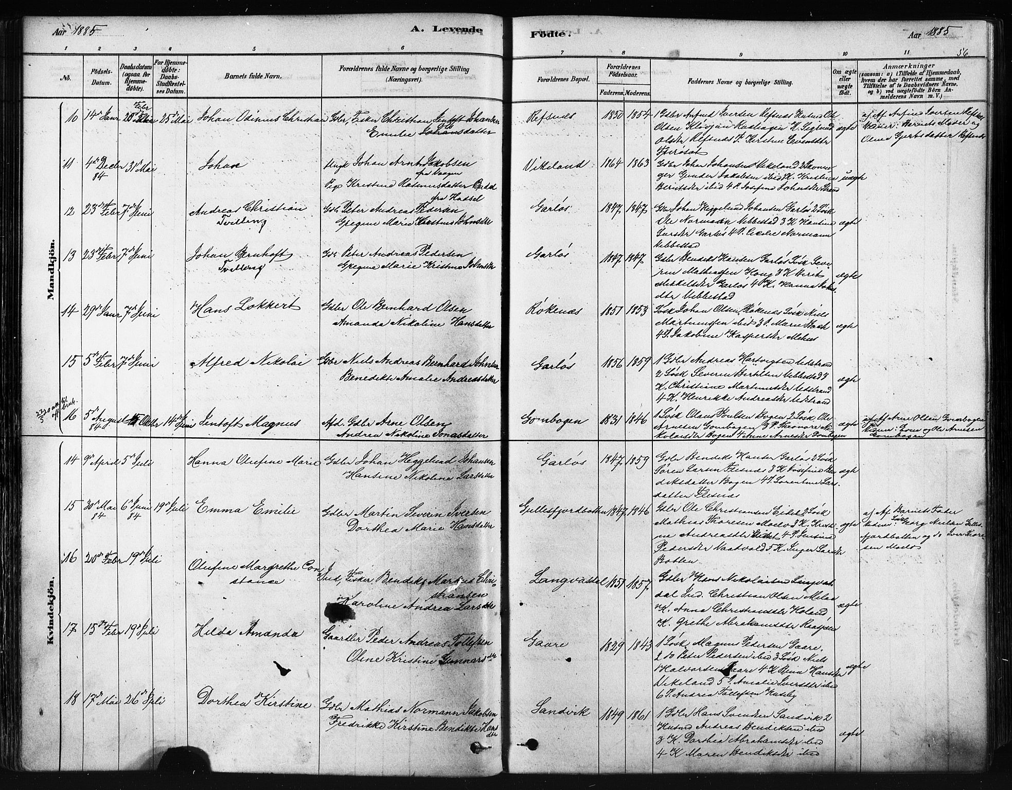 Kvæfjord sokneprestkontor, AV/SATØ-S-1323/G/Ga/Gaa/L0005kirke: Parish register (official) no. 5, 1878-1894, p. 56
