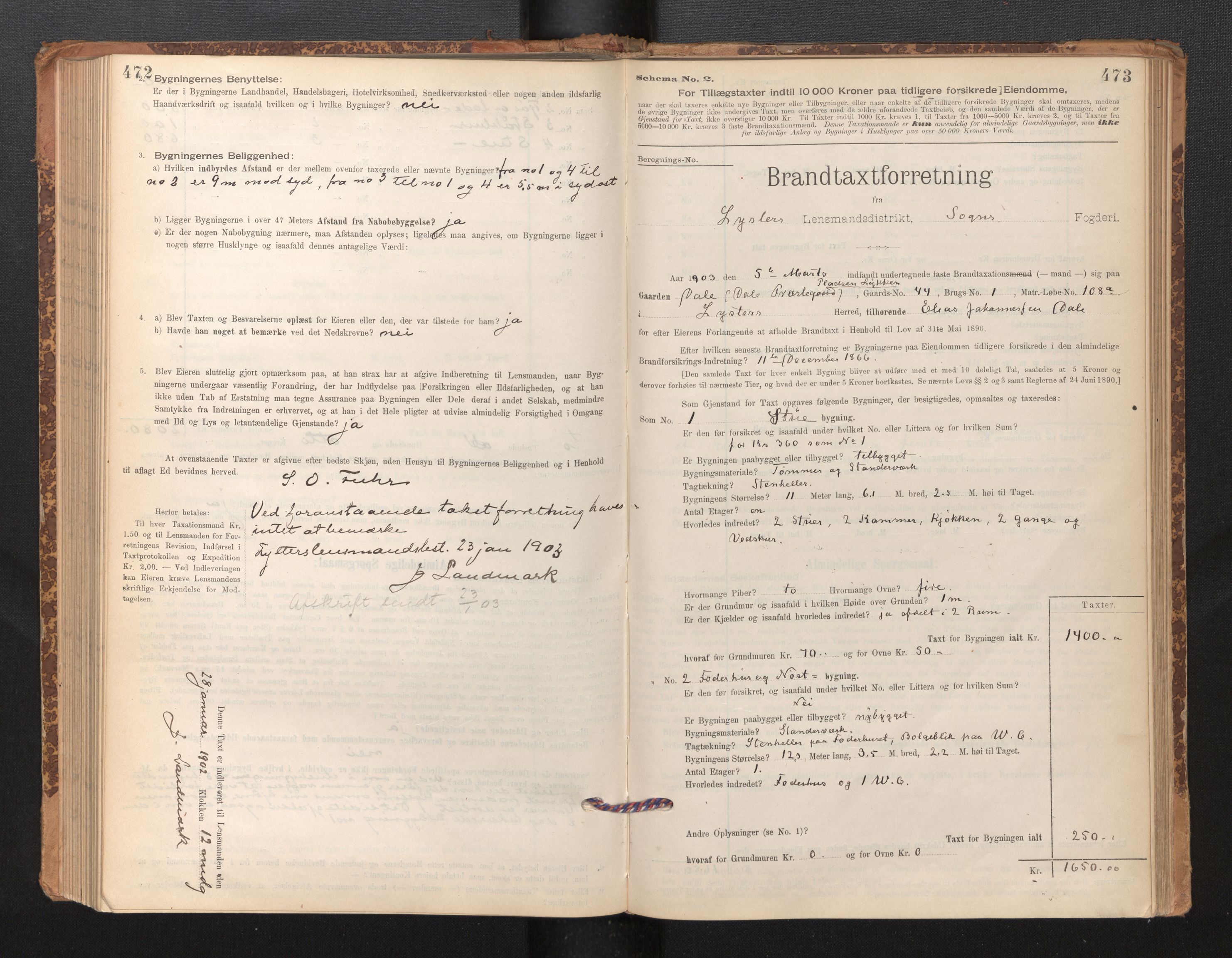 Lensmannen i Luster, SAB/A-29301/0012/L0007: Branntakstprotokoll, skjematakst, 1895-1935, p. 472-473