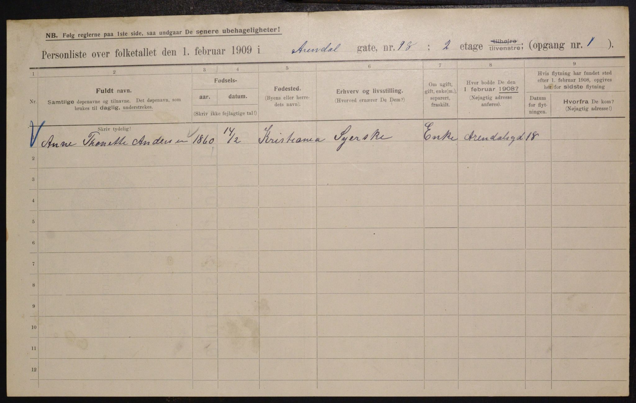 OBA, Municipal Census 1909 for Kristiania, 1909, p. 2035