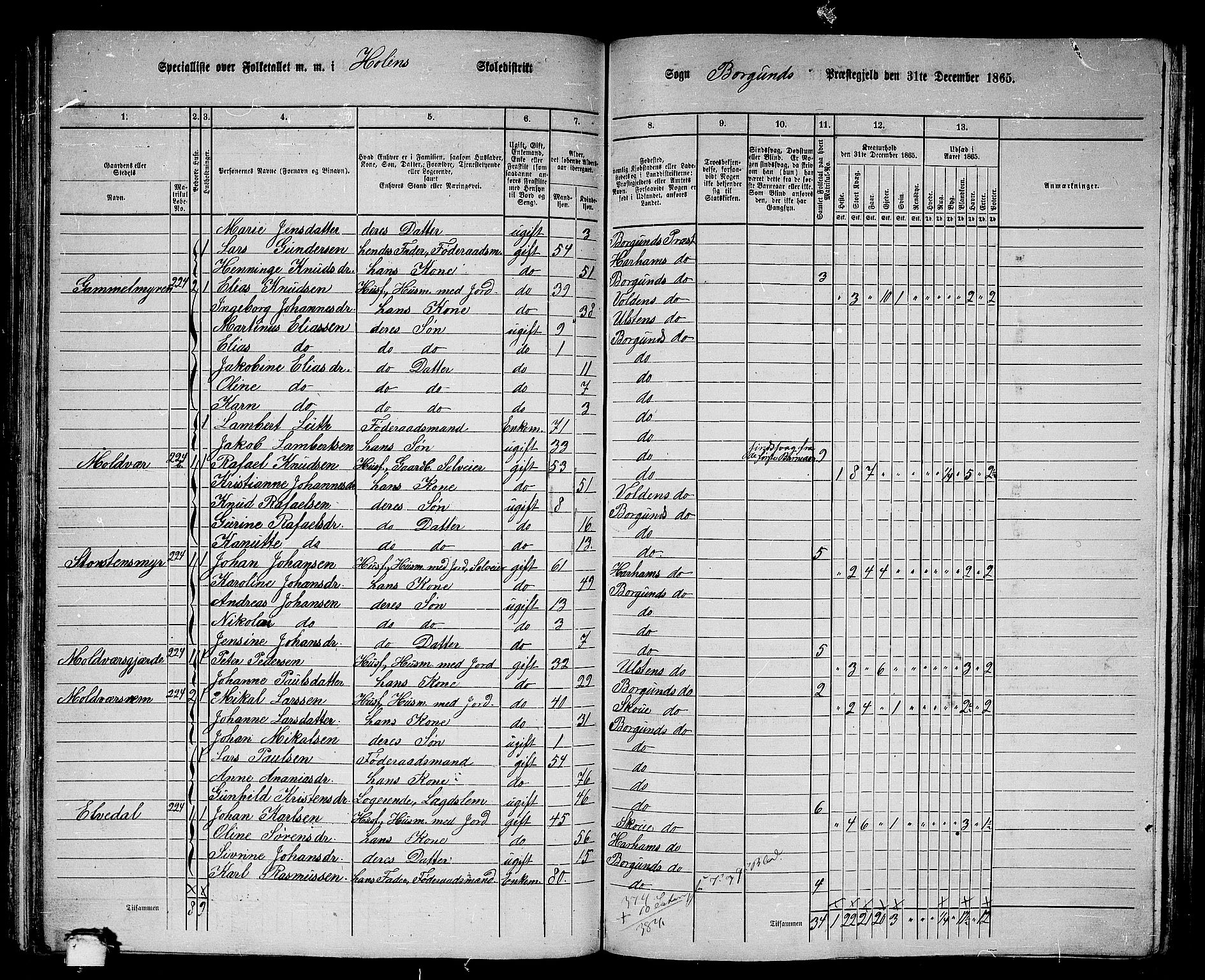 RA, 1865 census for Borgund, 1865, p. 114