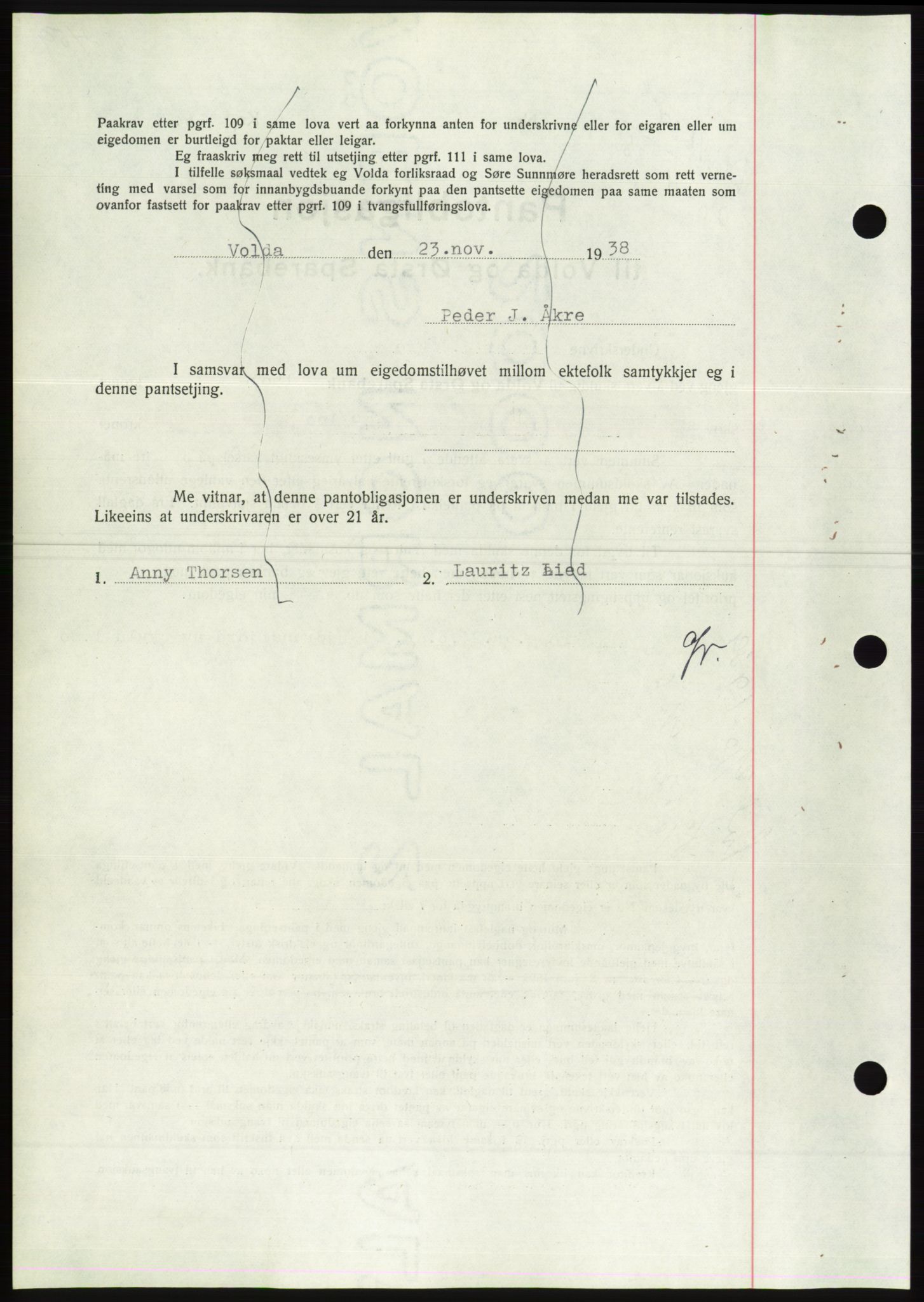 Søre Sunnmøre sorenskriveri, AV/SAT-A-4122/1/2/2C/L0066: Mortgage book no. 60, 1938-1938, Diary no: : 1637/1938