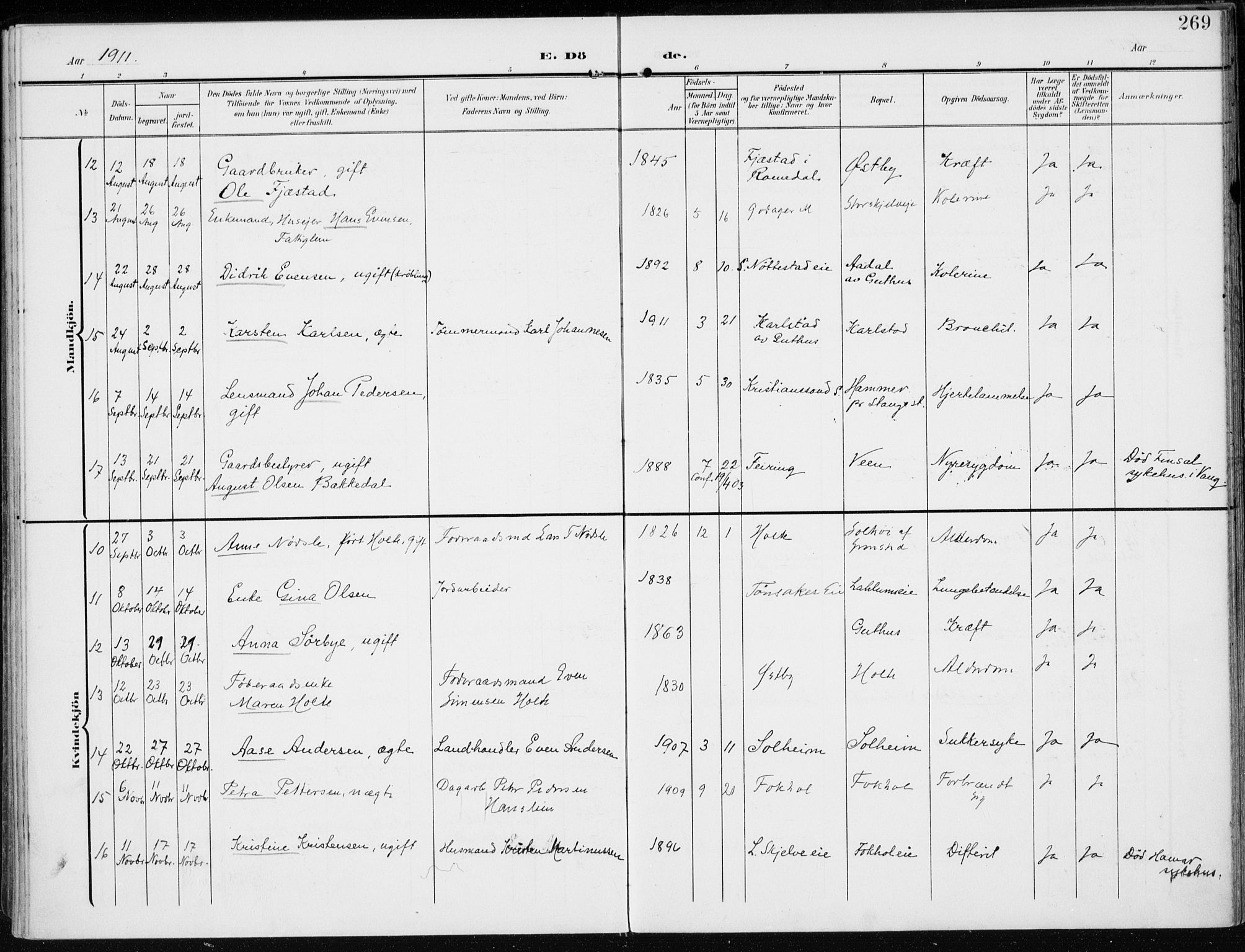 Stange prestekontor, AV/SAH-PREST-002/K/L0024: Parish register (official) no. 24, 1906-1922, p. 269