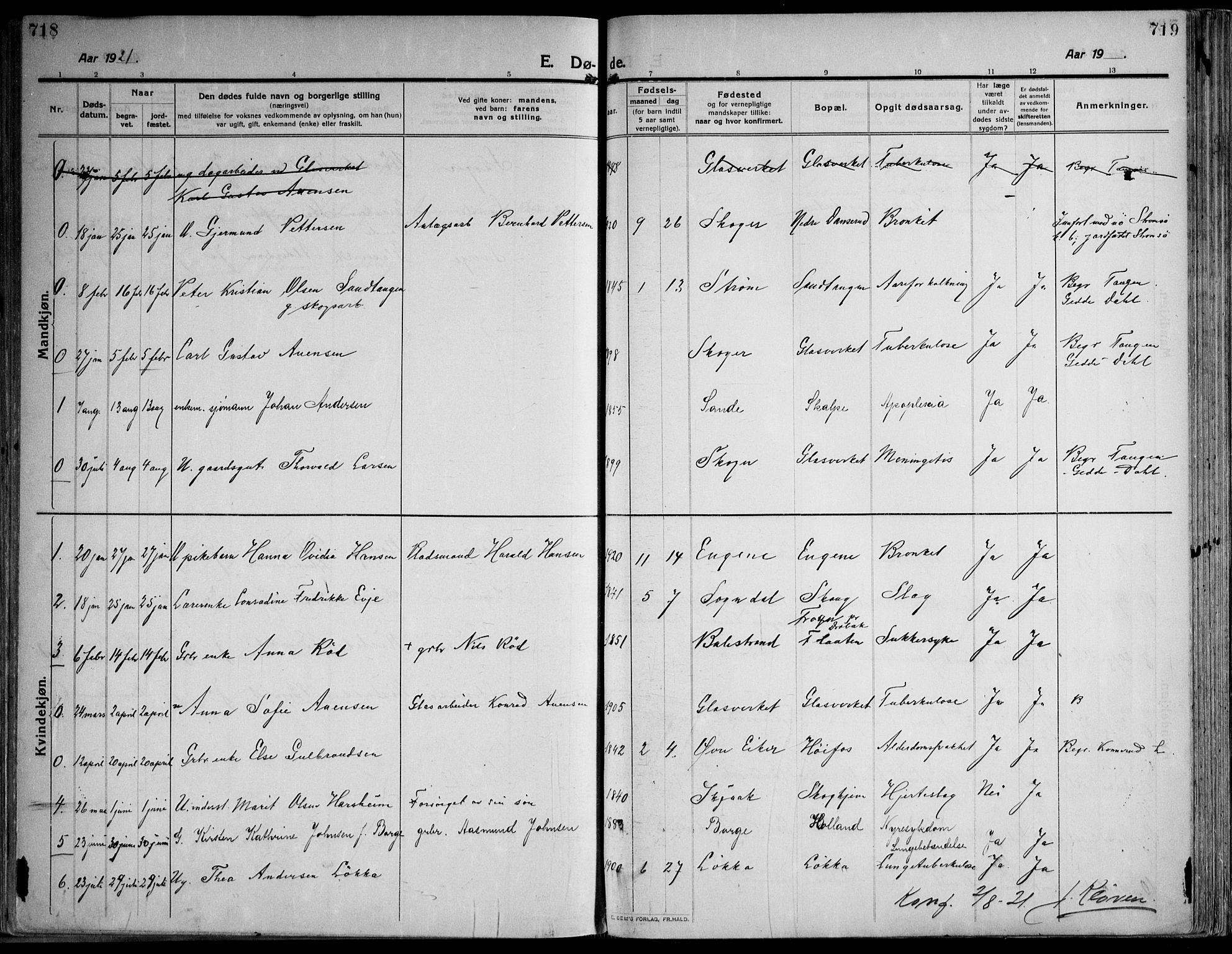 Skoger kirkebøker, SAKO/A-59/F/Fa/L0007: Parish register (official) no. I 7, 1911-1936, p. 718-719