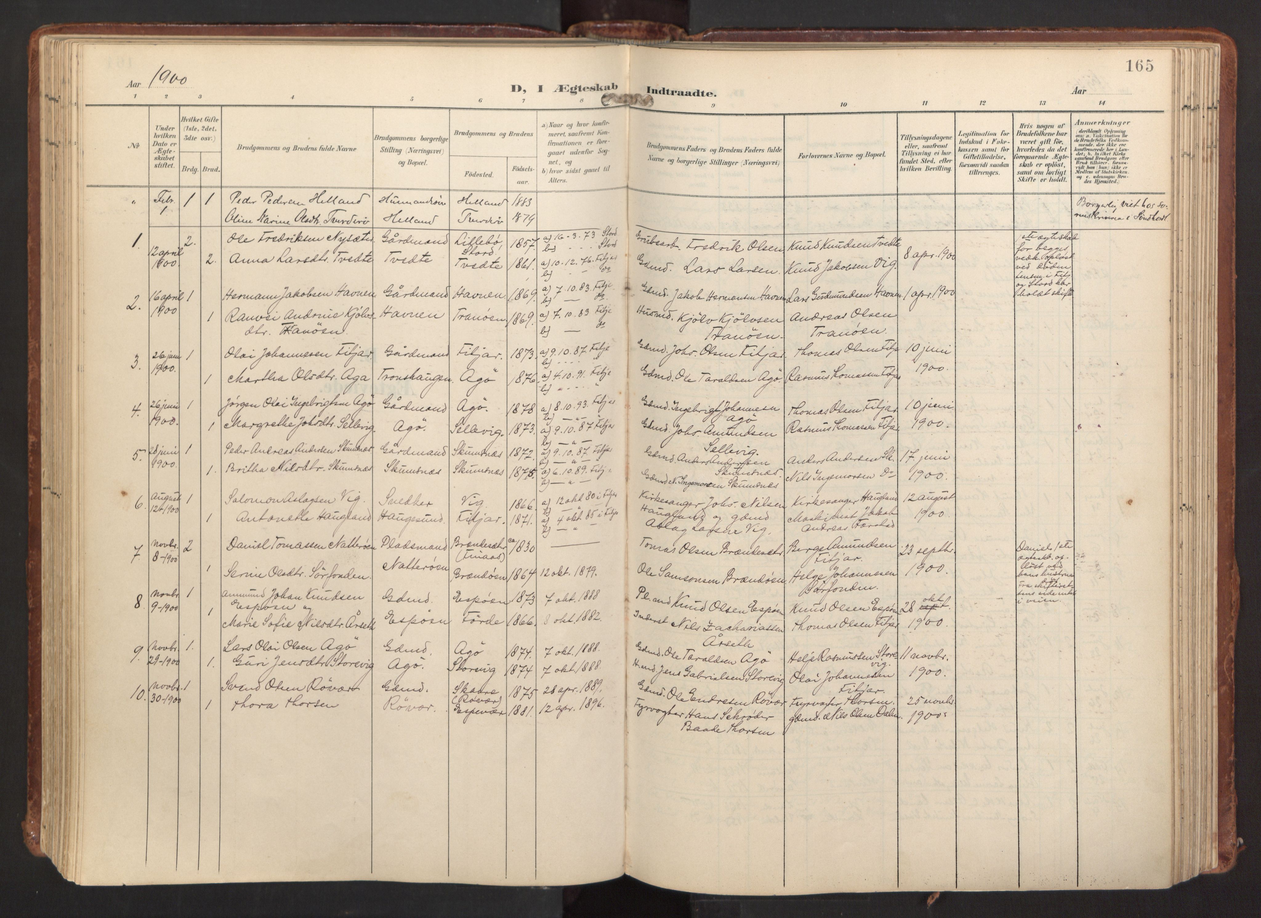 Fitjar sokneprestembete, SAB/A-99926: Parish register (official) no. A 3, 1900-1918, p. 165