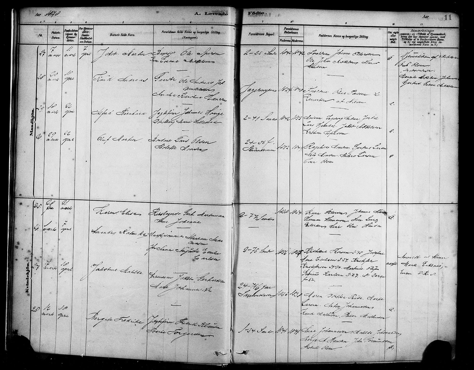 Sandviken Sokneprestembete, AV/SAB-A-77601/H/Ha/L0004: Parish register (official) no. B 1, 1878-1891, p. 11