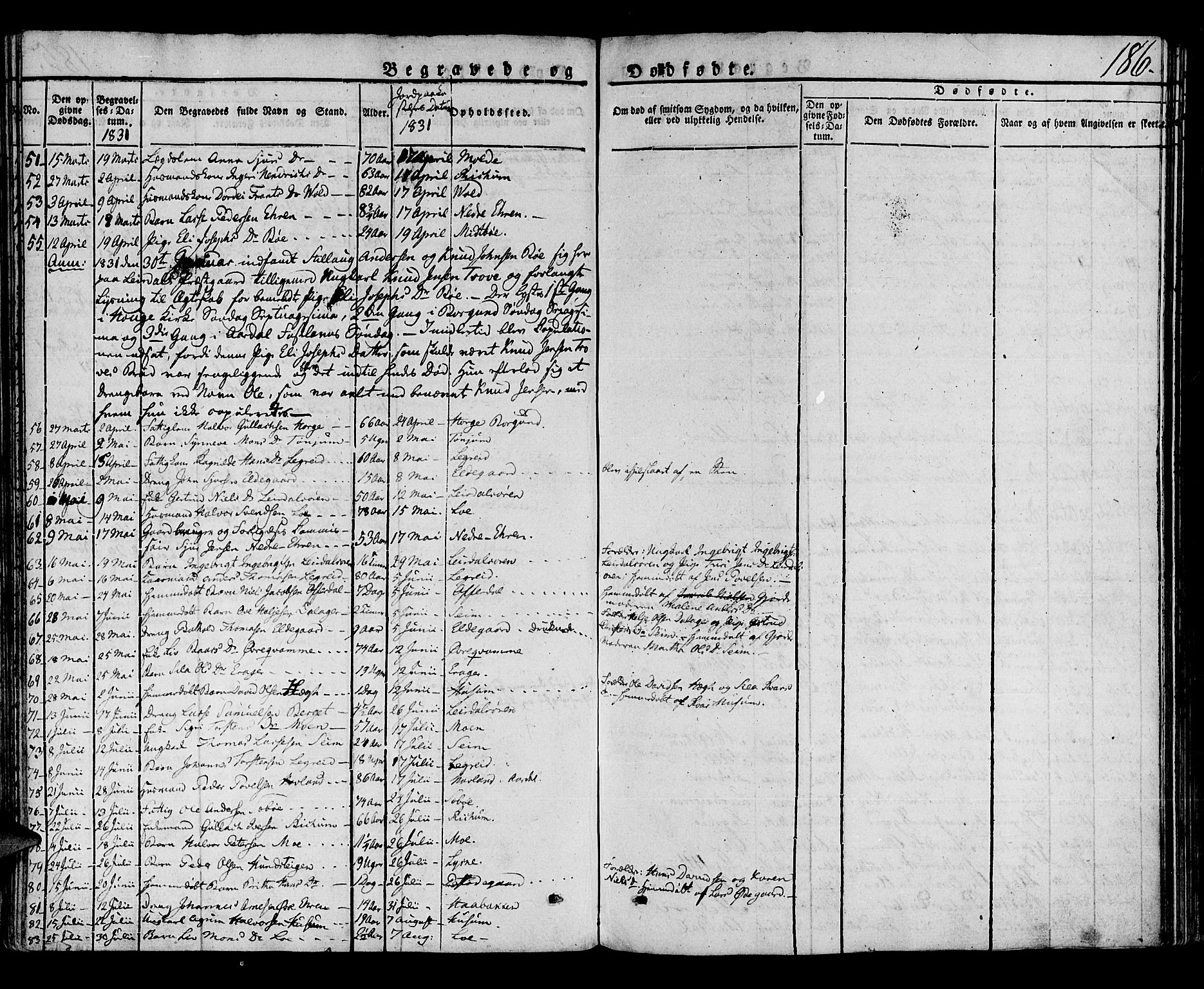 Lærdal sokneprestembete, SAB/A-81201: Parish register (official) no. A 5, 1822-1834, p. 186