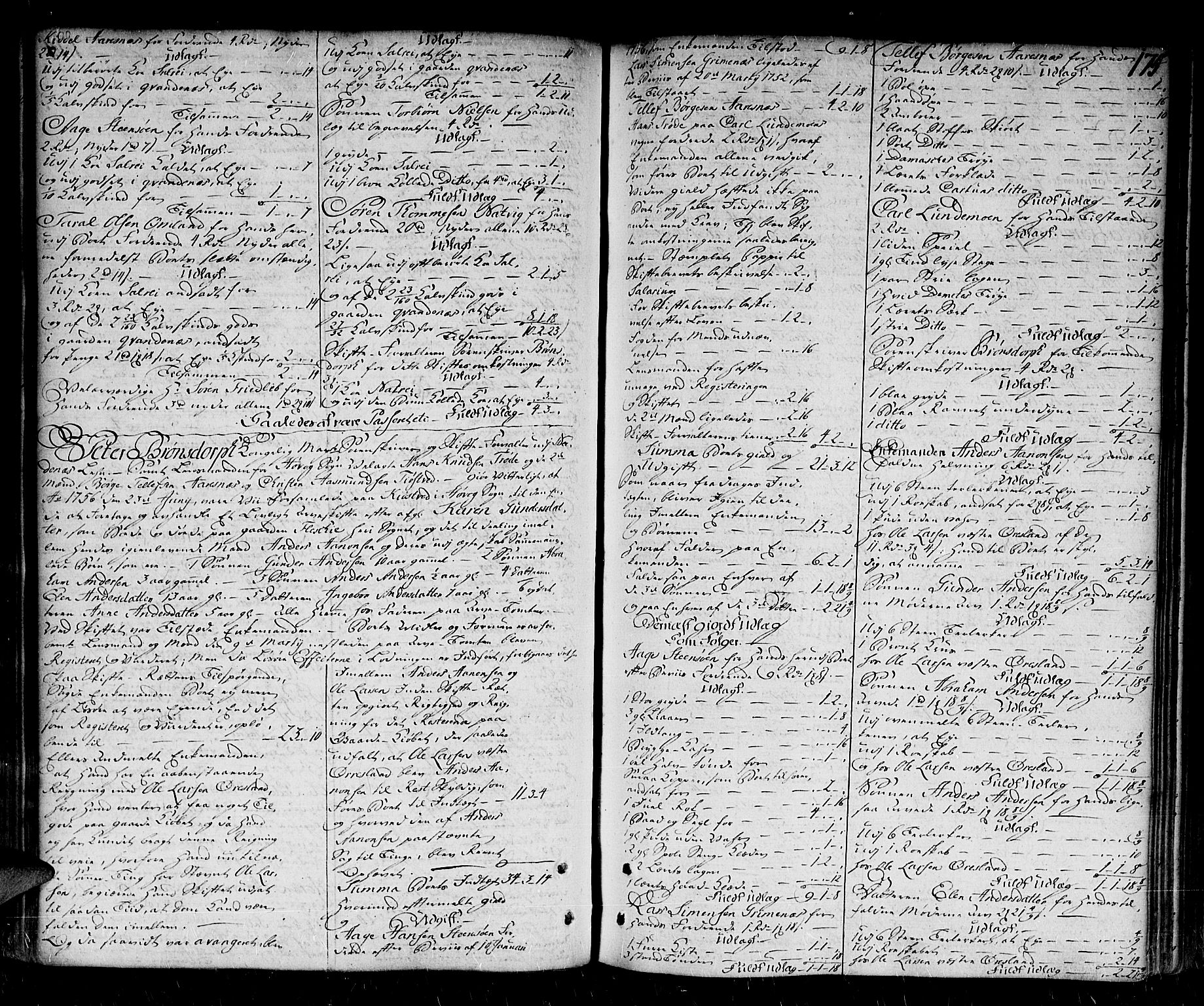 Nedenes sorenskriveri før 1824, SAK/1221-0007/H/Hc/L0026: Skifteprotokoll med register nr 19a, 1755-1760, p. 174b-175a