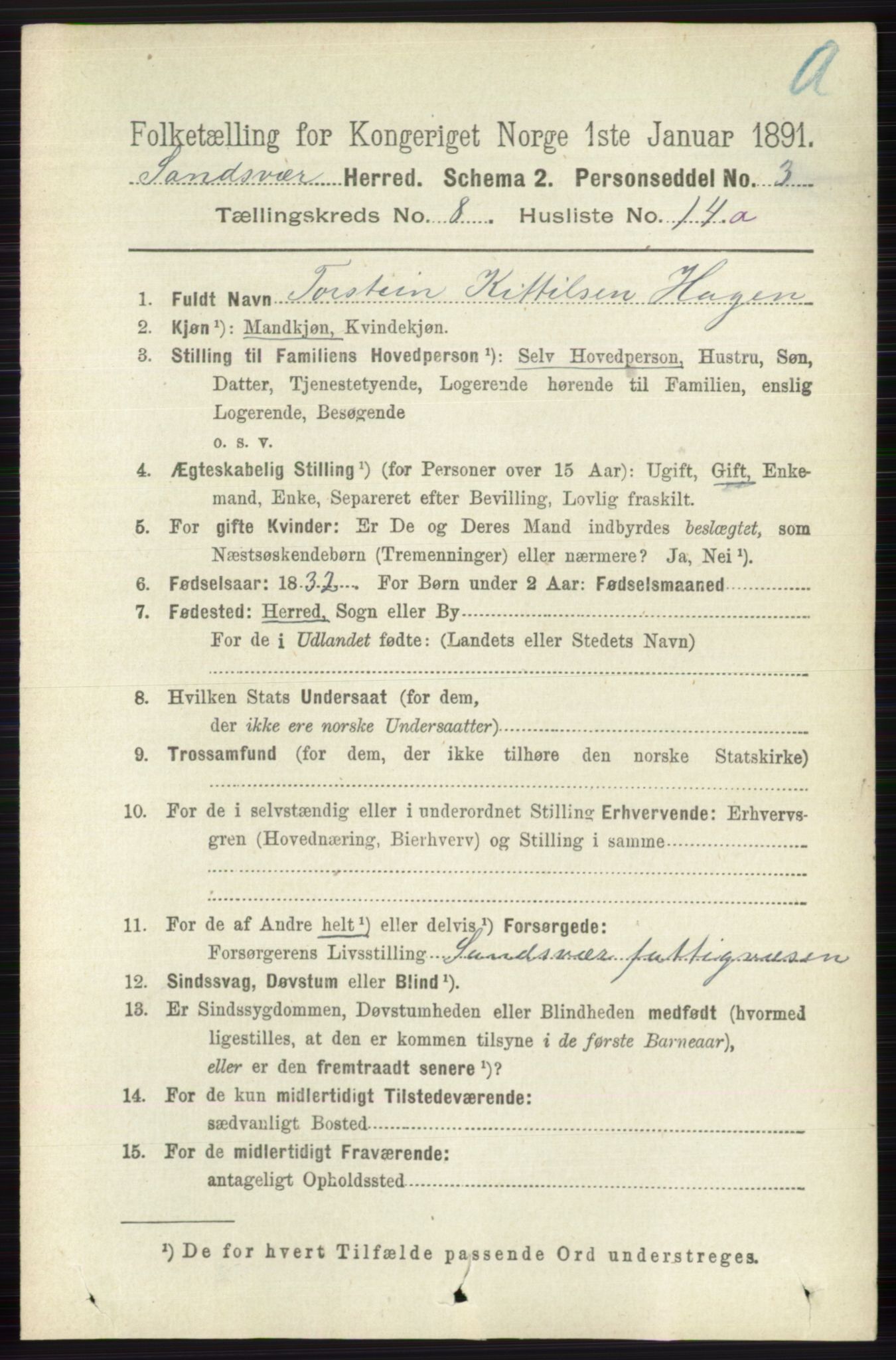 RA, 1891 census for 0629 Sandsvær, 1891, p. 4359