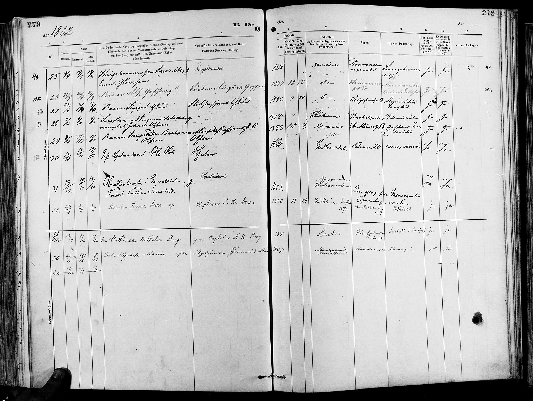 Garnisonsmenigheten Kirkebøker, AV/SAO-A-10846/F/Fa/L0012: Parish register (official) no. 12, 1880-1893, p. 279