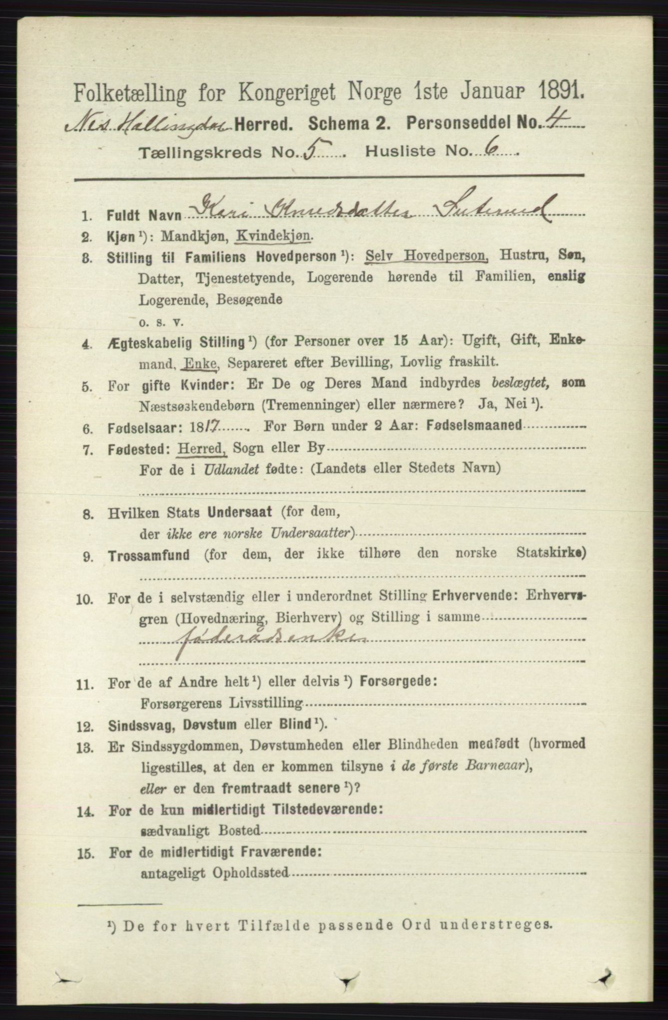 RA, 1891 census for 0616 Nes, 1891, p. 2661