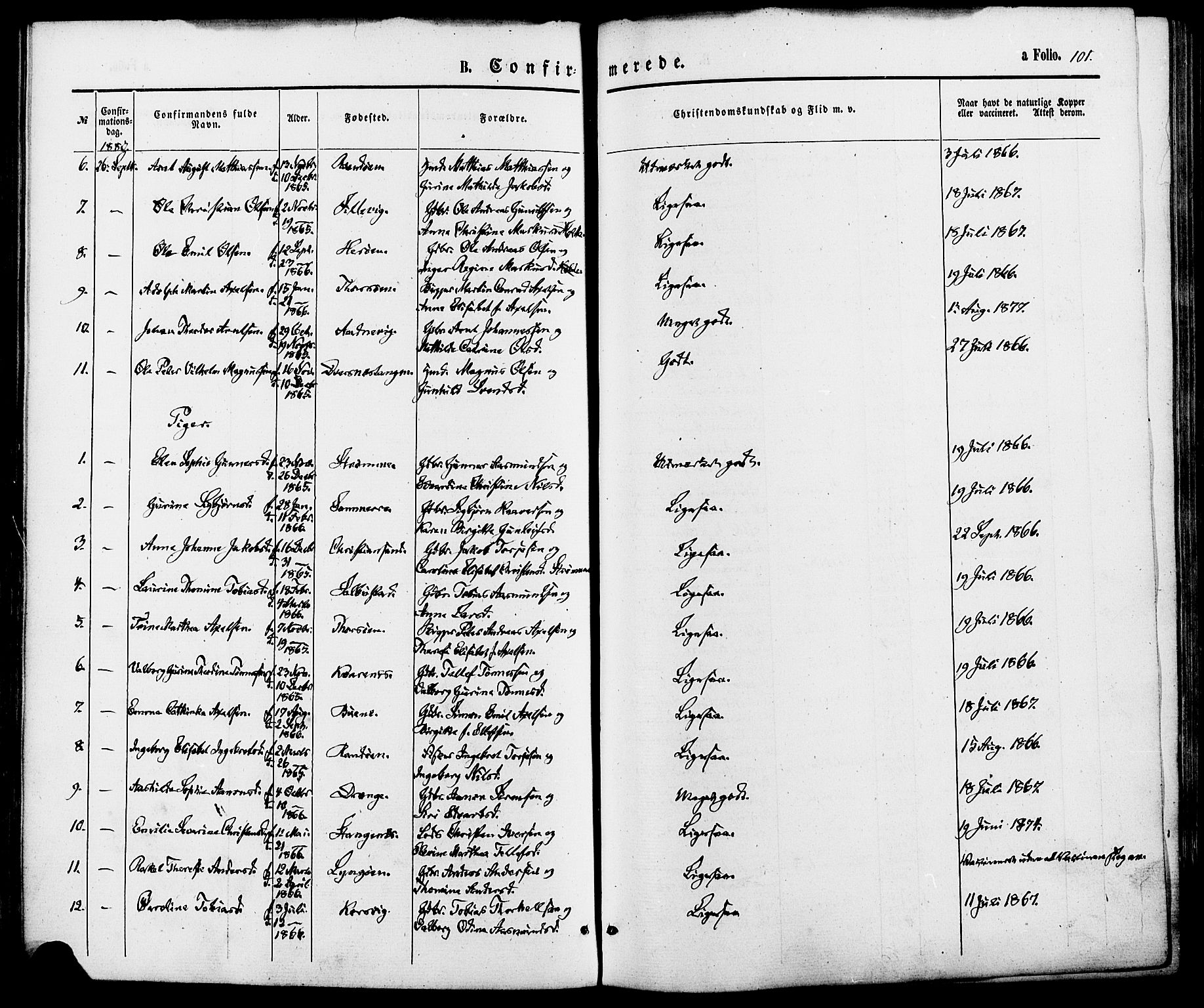 Oddernes sokneprestkontor, AV/SAK-1111-0033/F/Fa/Fab/L0001: Parish register (official) no. A 1, 1865-1884, p. 101