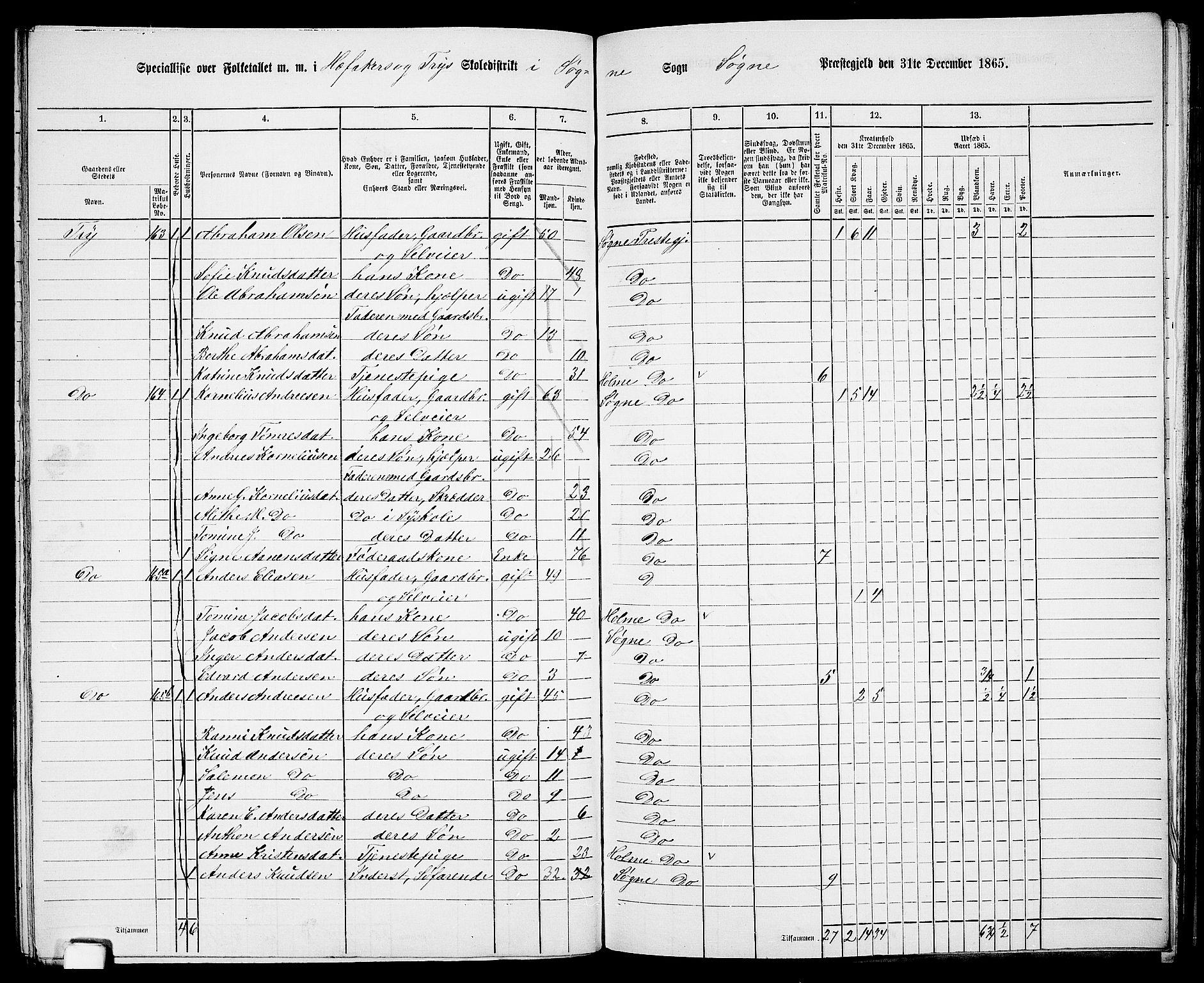 RA, 1865 census for Søgne, 1865, p. 108