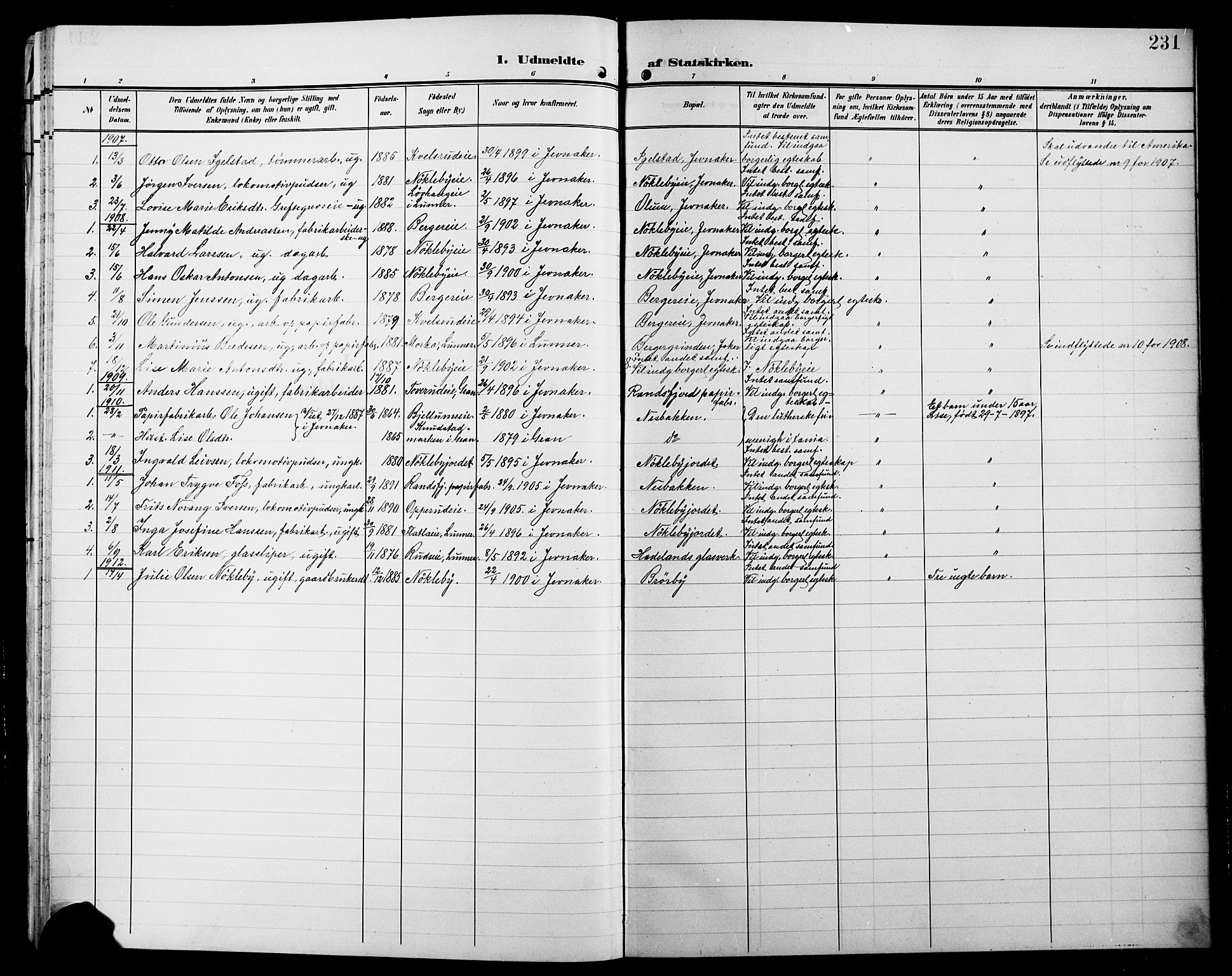 Jevnaker prestekontor, SAH/PREST-116/H/Ha/Hab/L0004: Parish register (copy) no. 4, 1907-1918, p. 231
