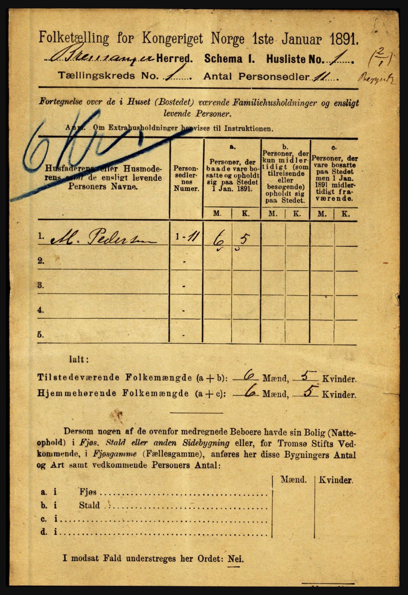 RA, 1891 census for 1438 Bremanger, 1891, p. 18