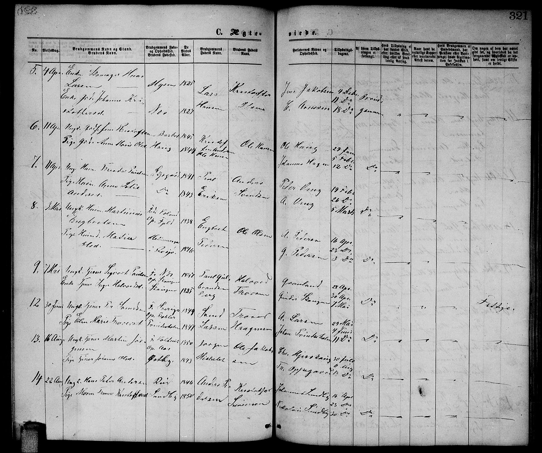 Enebakk prestekontor Kirkebøker, AV/SAO-A-10171c/G/Ga/L0005: Parish register (copy) no. I 5, 1867-1888, p. 321