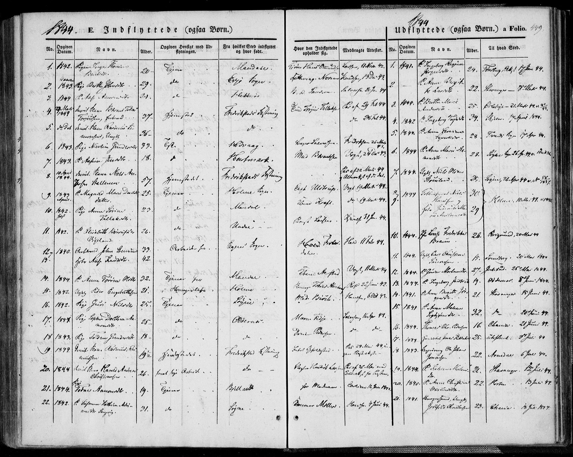 Kristiansand domprosti, SAK/1112-0006/F/Fa/L0013: Parish register (official) no. A 13, 1842-1851, p. 449