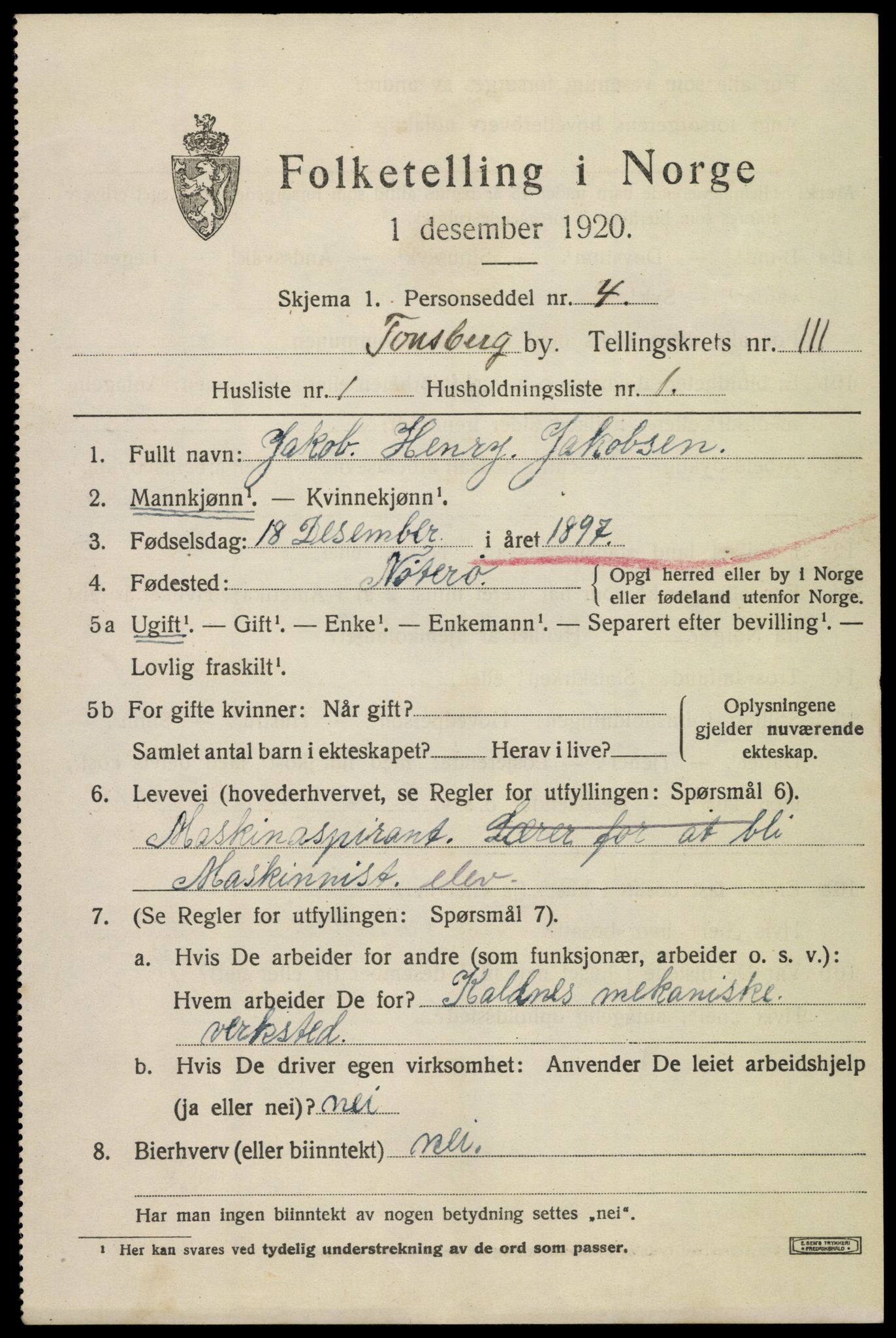 SAKO, 1920 census for Tønsberg, 1920, p. 10877