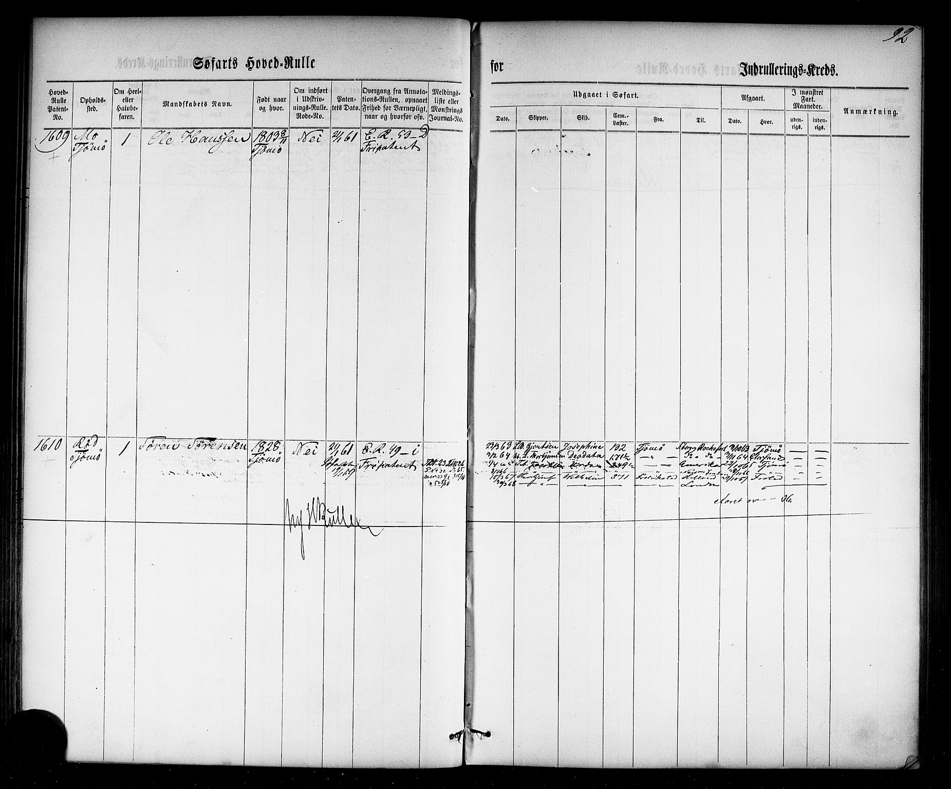 Tønsberg innrulleringskontor, SAKO/A-786/F/Fc/Fca/L0002: Hovedrulle Patent nr. 1429-2133, 1861-1868, p. 131