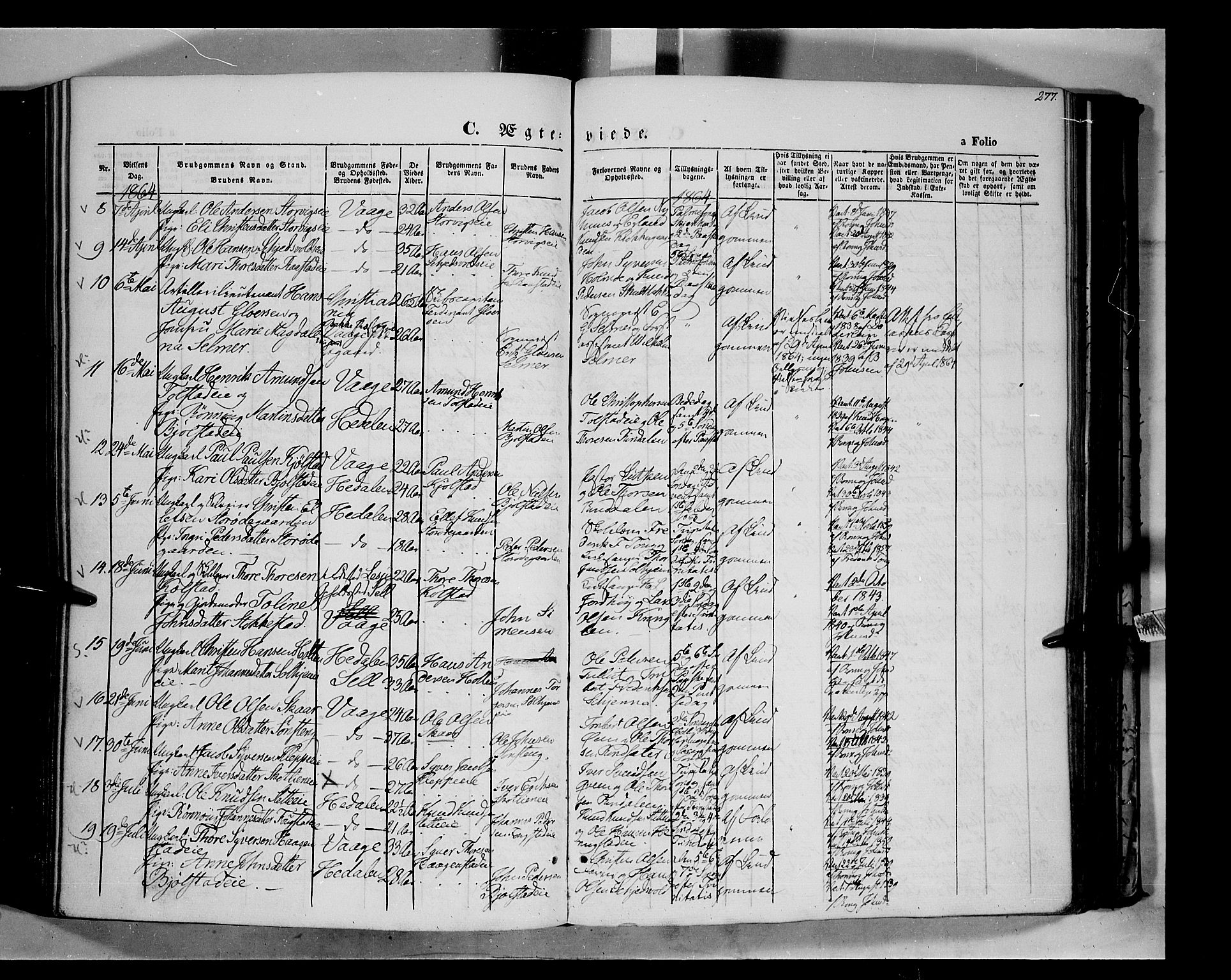 Vågå prestekontor, SAH/PREST-076/H/Ha/Haa/L0006: Parish register (official) no. 6 /1, 1856-1872, p. 277