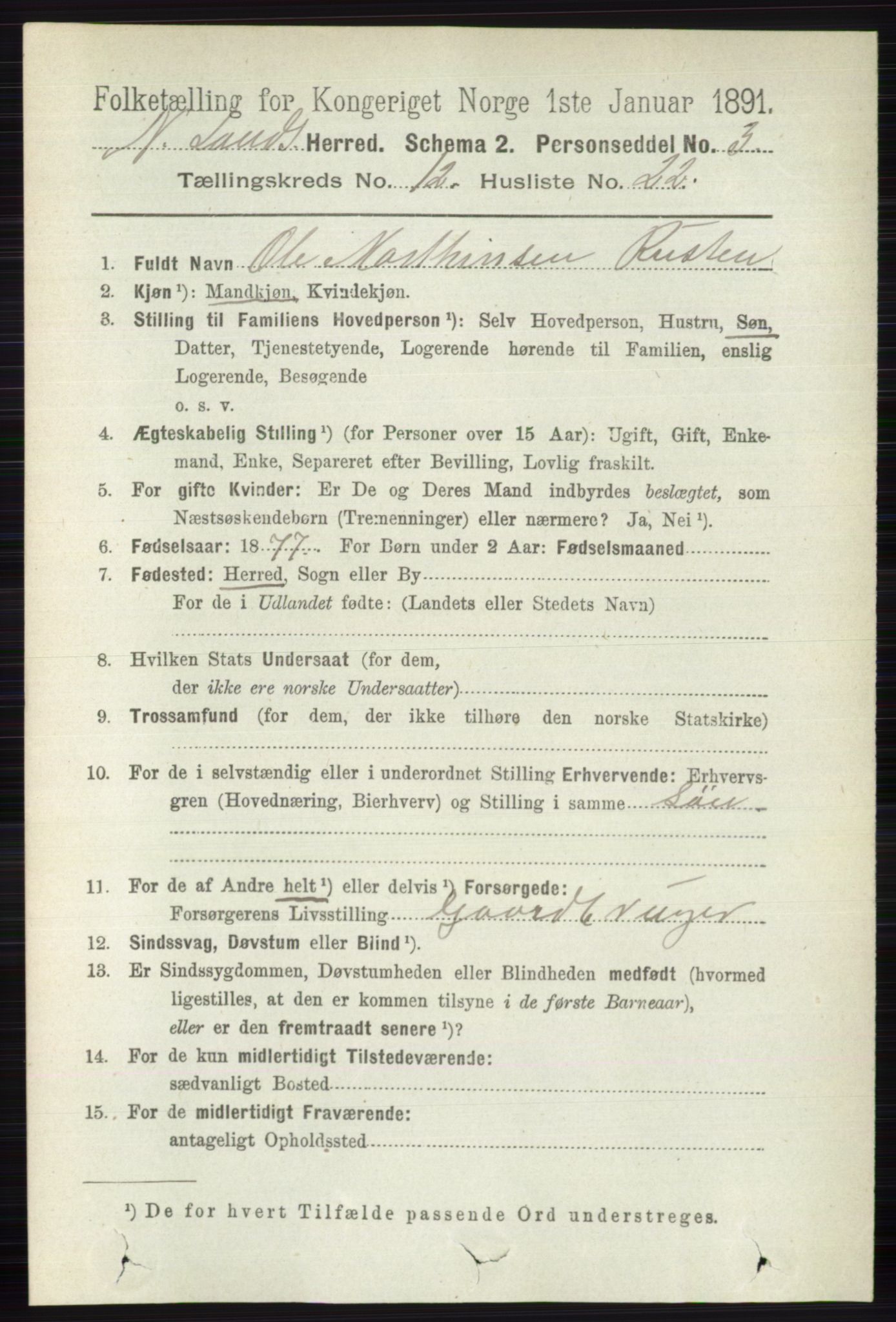 RA, 1891 census for 0538 Nordre Land, 1891, p. 3348