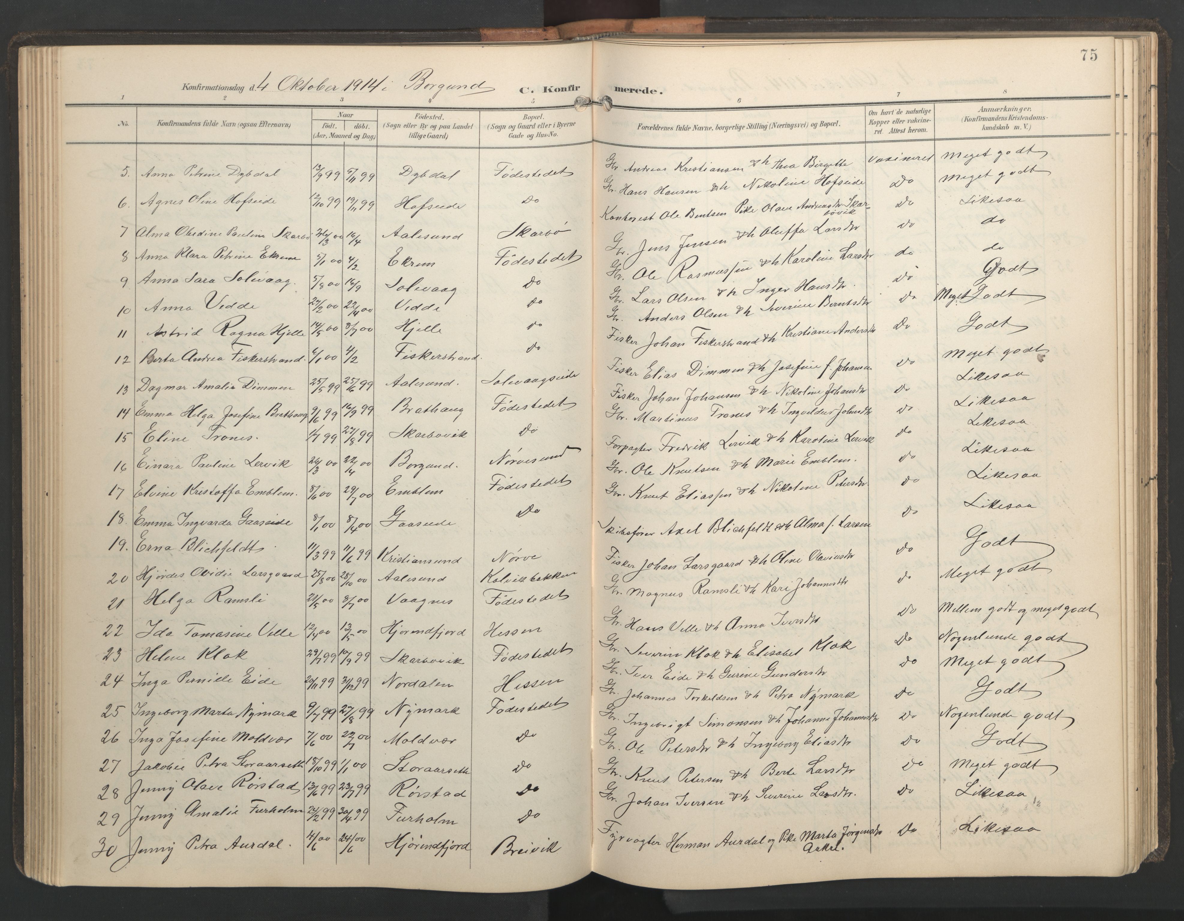 Ministerialprotokoller, klokkerbøker og fødselsregistre - Møre og Romsdal, AV/SAT-A-1454/528/L0433: Parish register (copy) no. 528C14, 1899-1922, p. 75