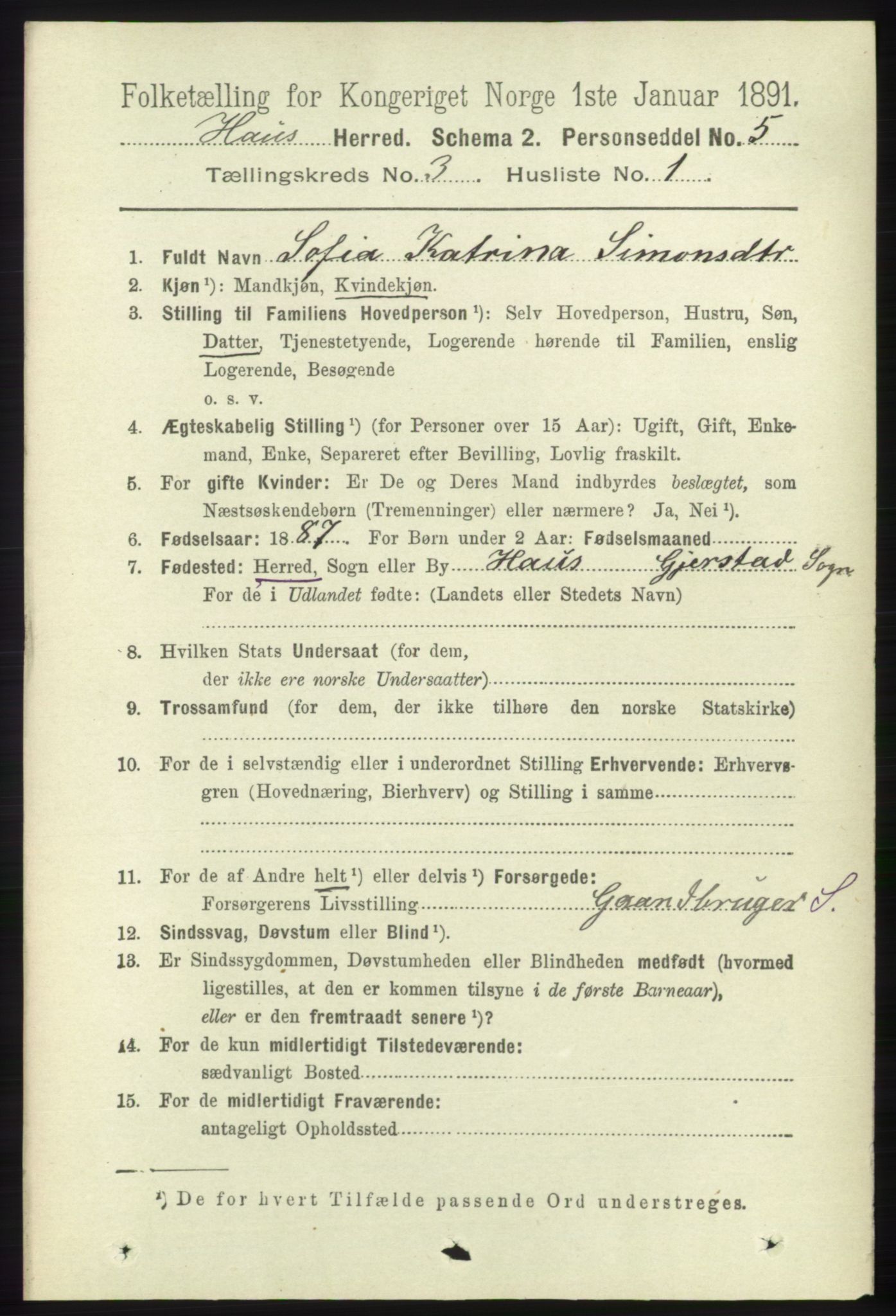 RA, 1891 census for 1250 Haus, 1891, p. 964