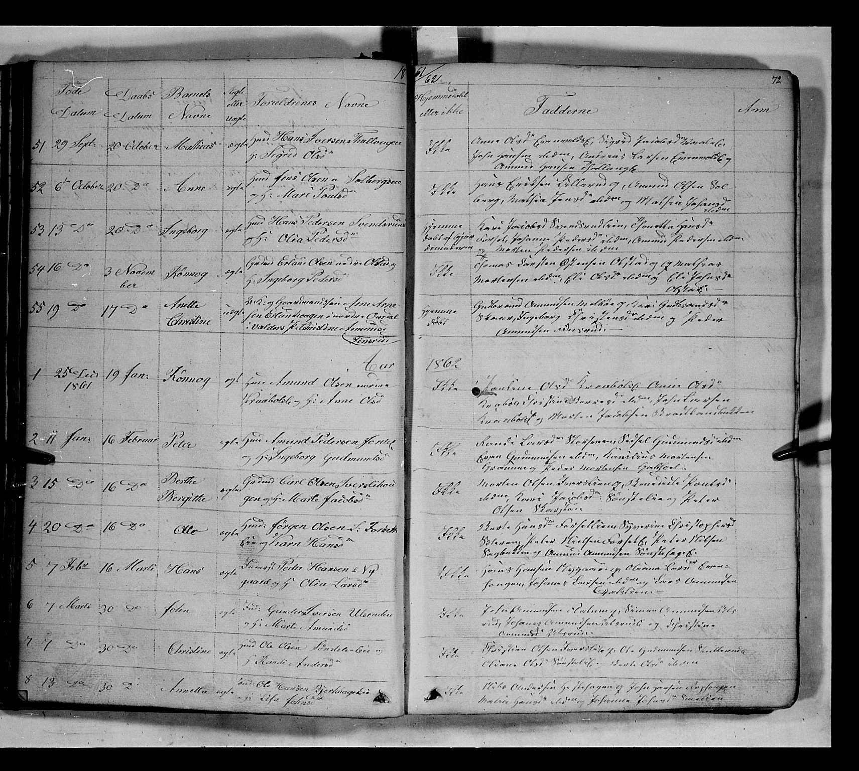 Gausdal prestekontor, SAH/PREST-090/H/Ha/Hab/L0005: Parish register (copy) no. 5, 1846-1867, p. 72